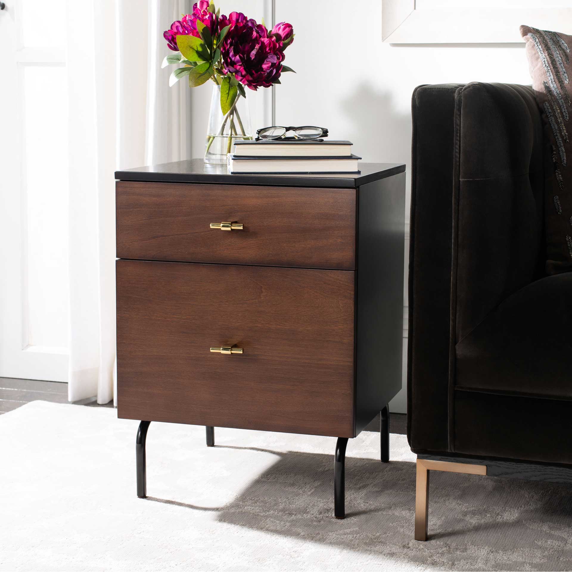 Gemma 2 Drawer Nightstand Walnut/Black - Image 8