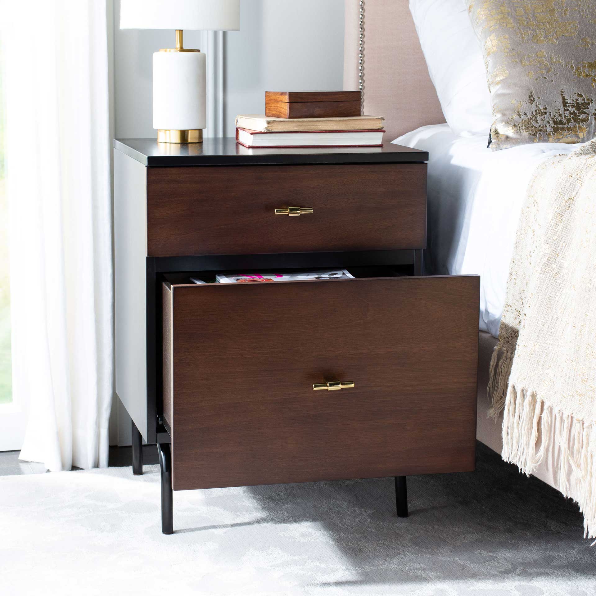 Gemma 2 Drawer Nightstand Walnut/Black - Image 9