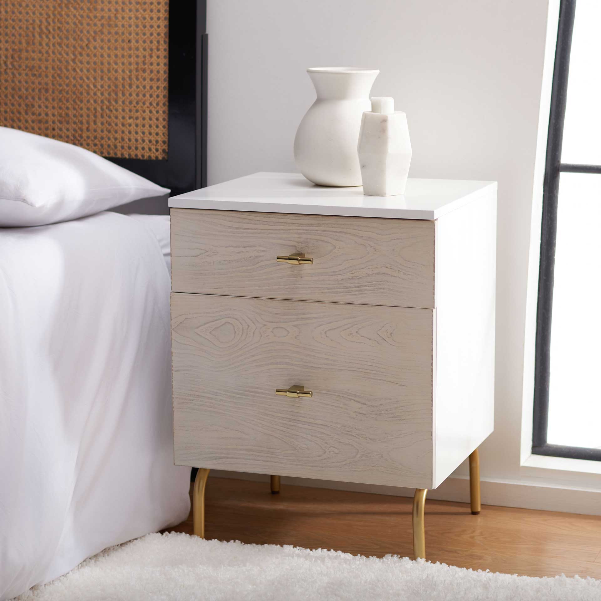 Gemma 2 Drawer Nightstand White/White Washed - Image 9