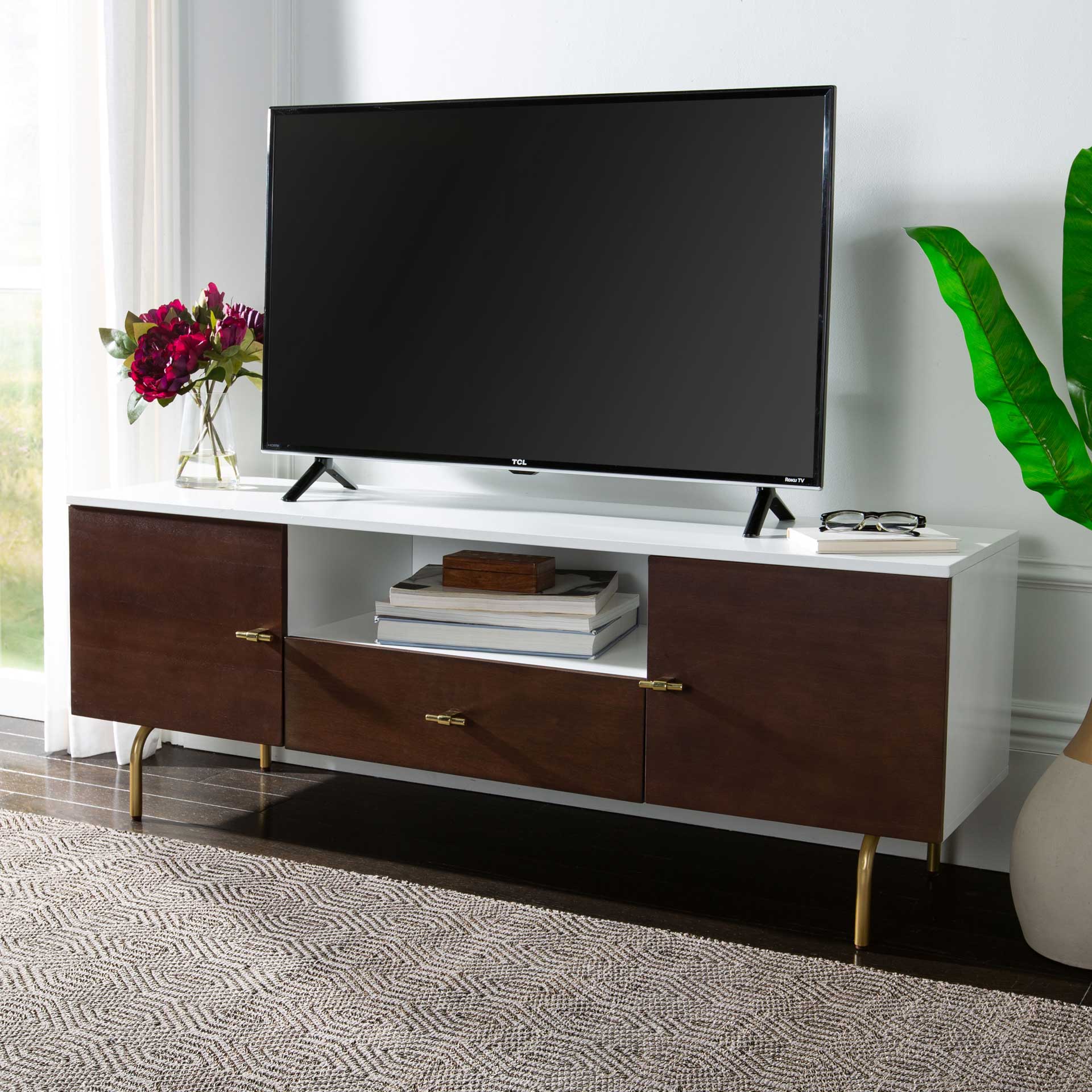 Gemma TV Stand Walnut/White/Gold - Image 6
