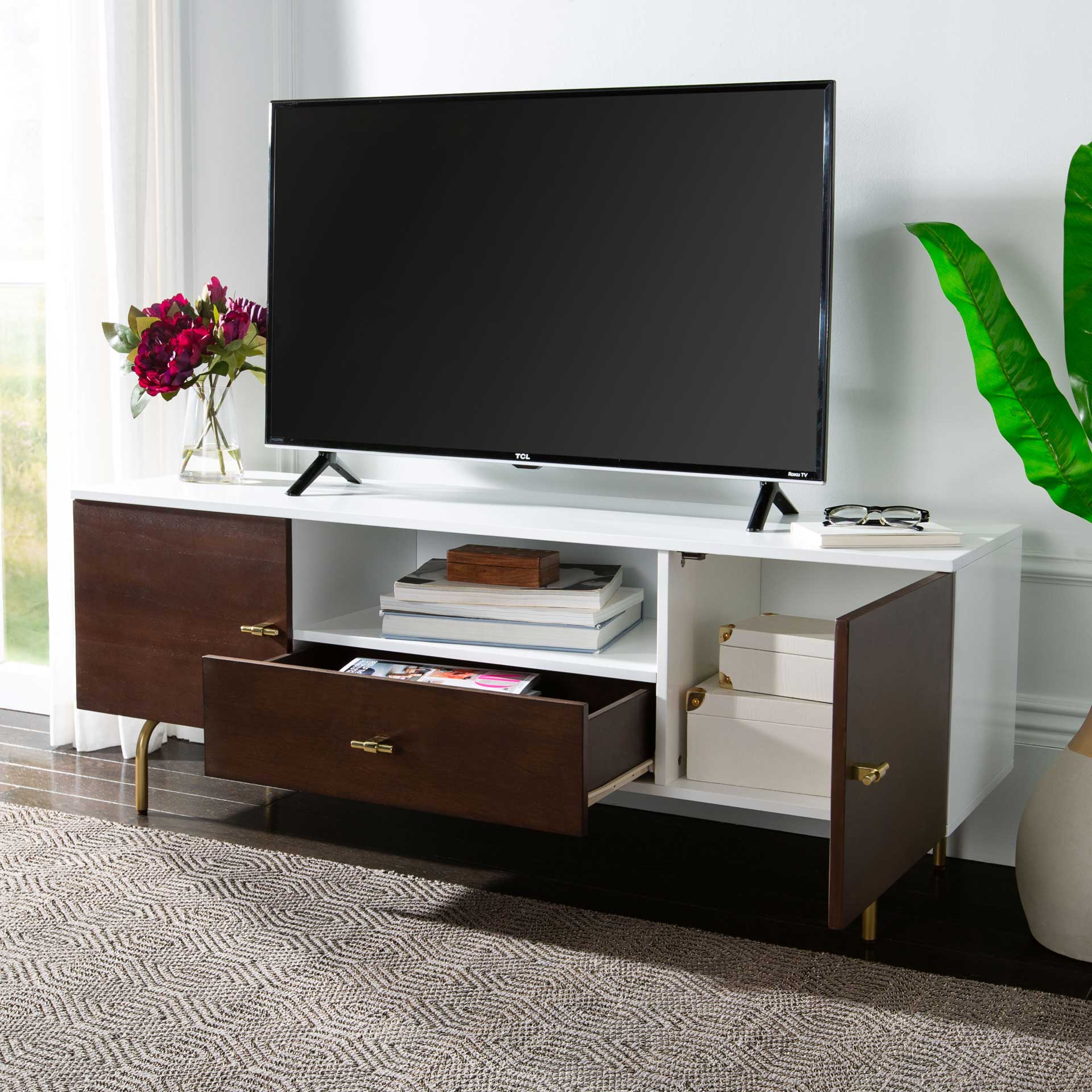 Gemma TV Stand Walnut/White/Gold - Image 7