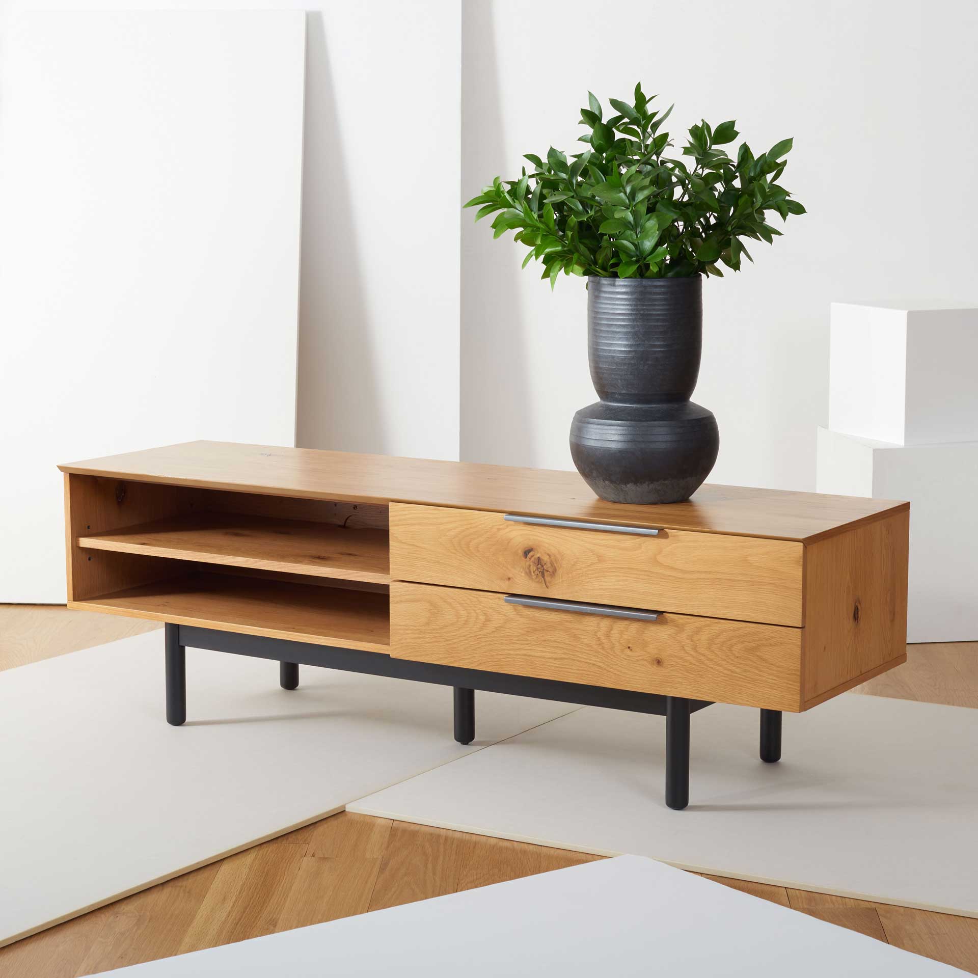 Geri 2 Drawer Media Stand Oak/Black - Image 4