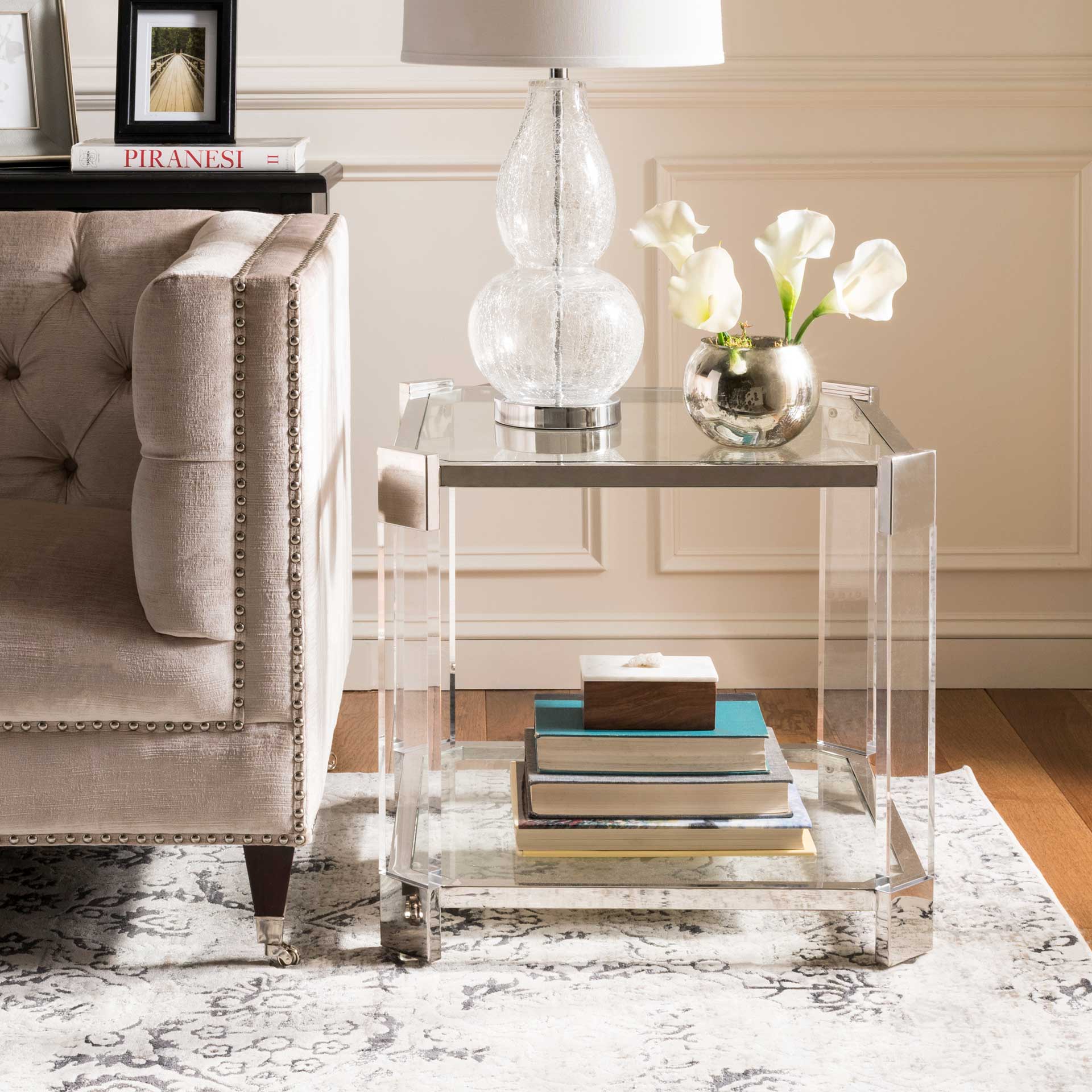 Giada Acrylic End Table Silver - Image 5