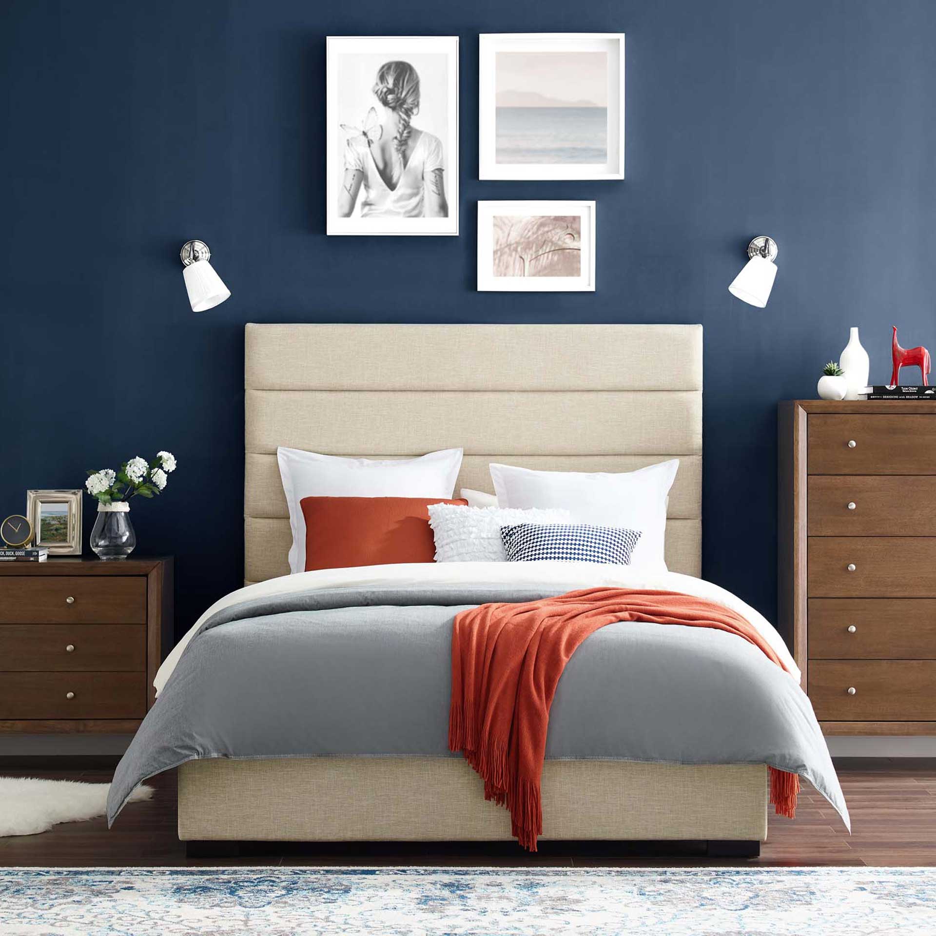 Gianna Upholstered Fabric Platform Bed Beige - Image 4