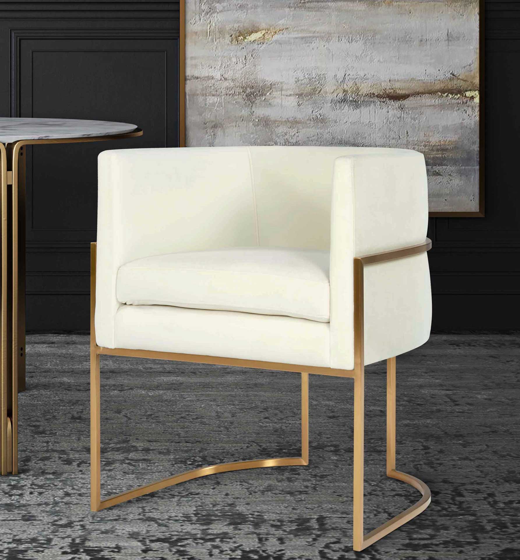 Gianni Gold Leg Velvet Dining Chair Cream - Image 5
