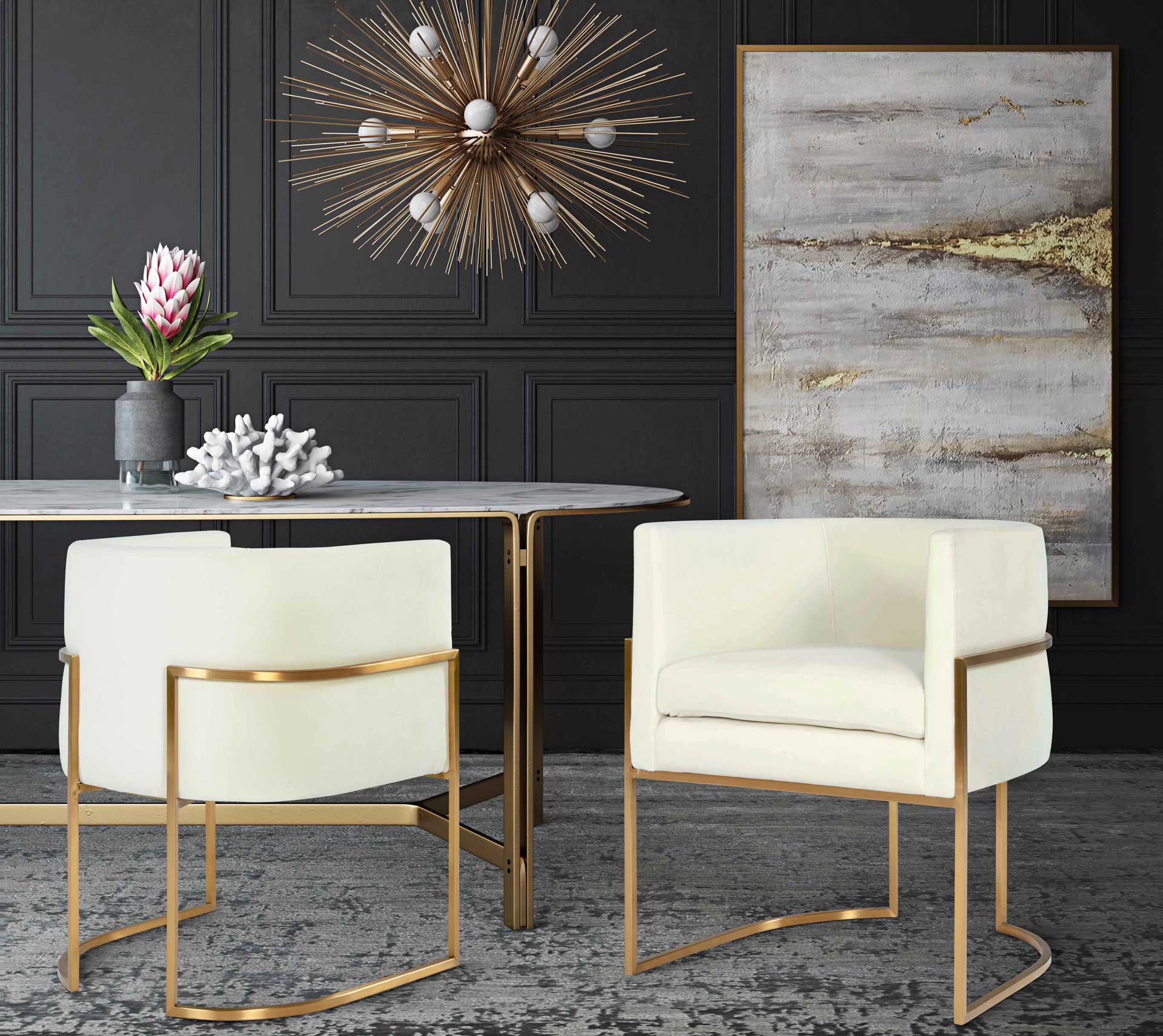 Gianni Gold Leg Velvet Dining Chair Cream - Image 7