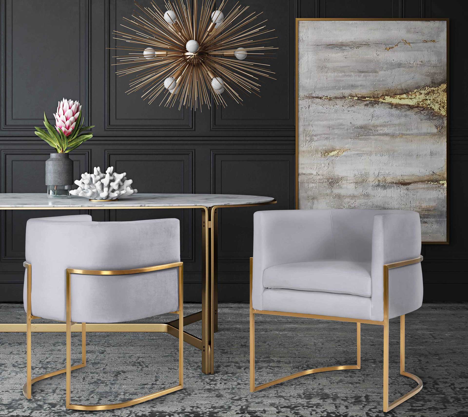Gianni Gold Leg Velvet Dining Chair Gray - Image 8