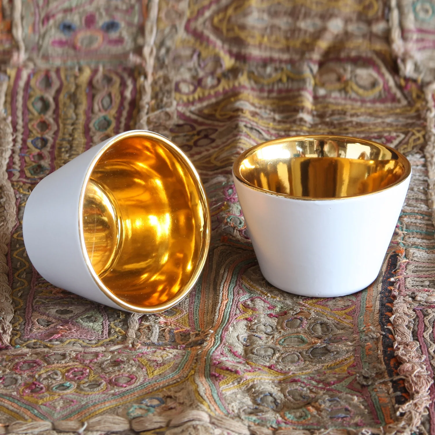 Gilt Ceramic Votive Cup White - Image 4