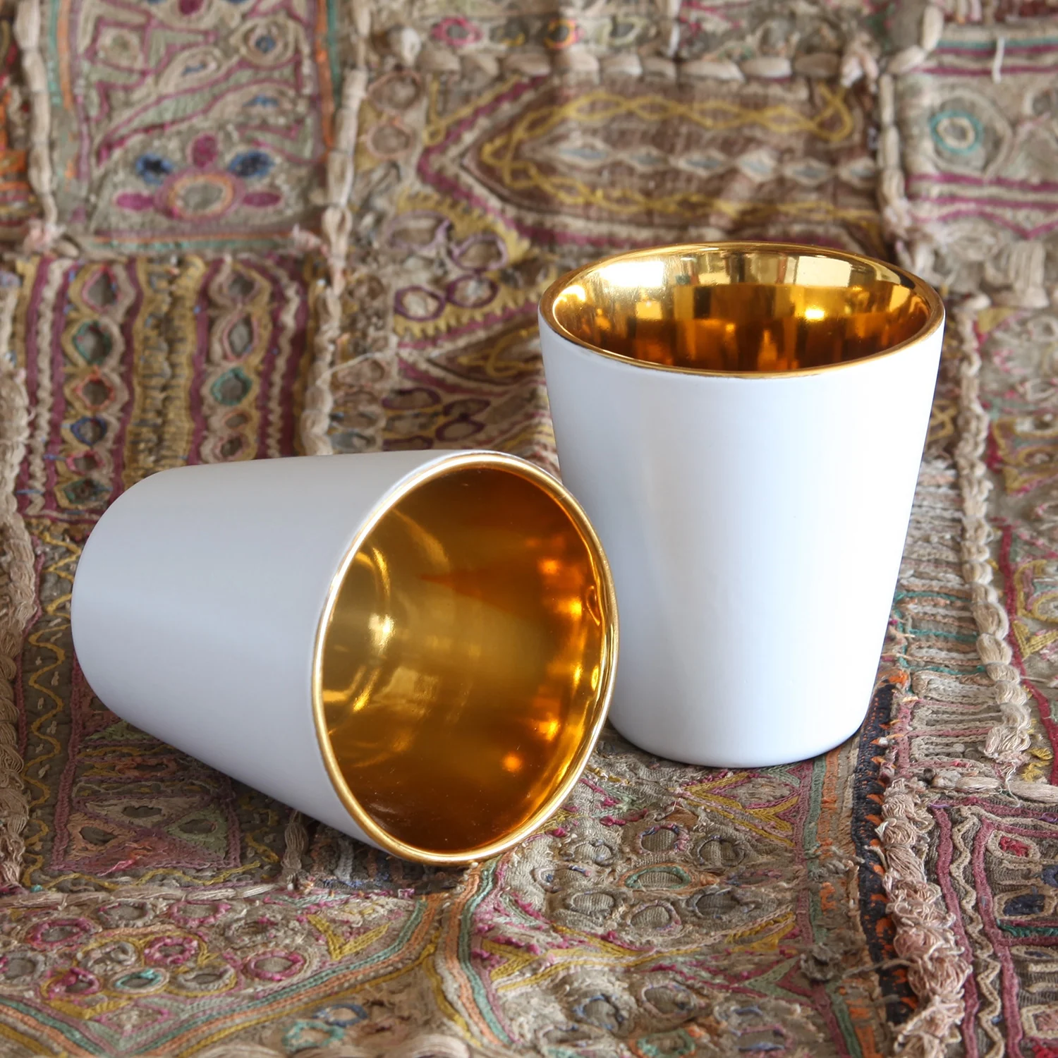 Gilt Ceramic Votive Cup White - Image 5