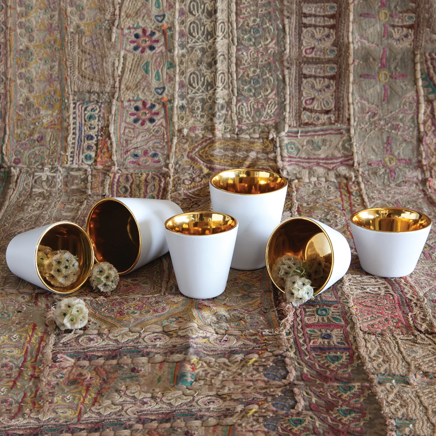 Gilt Ceramic Votive Cup White - Image 6