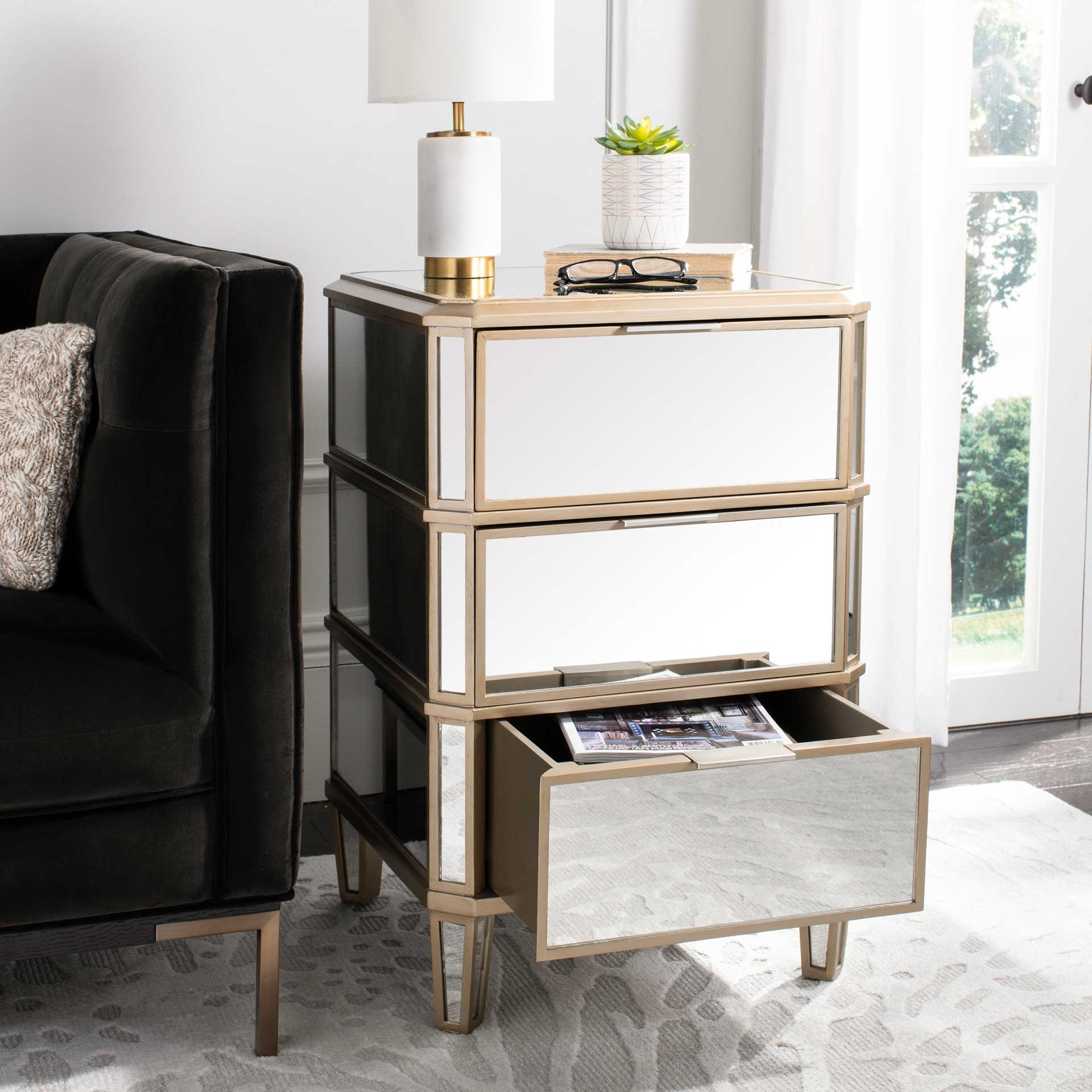 Gino 3 Drawer Mirrored Nightstand Mirror - Image 10