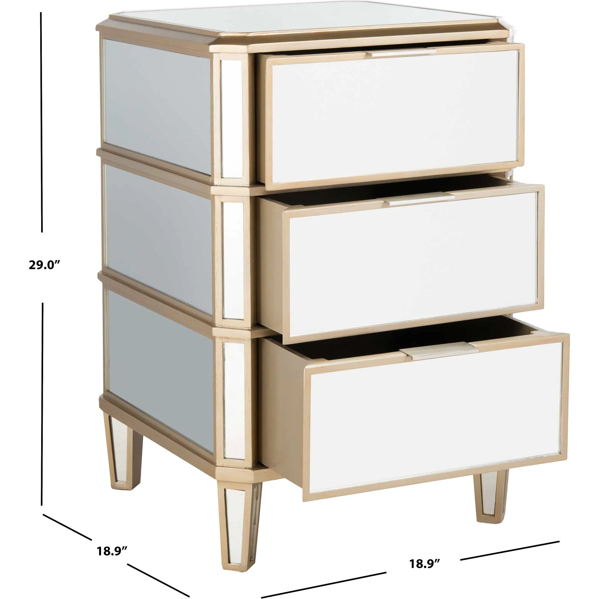 Gino 3 Drawer Mirrored Nightstand Mirror - Image 11