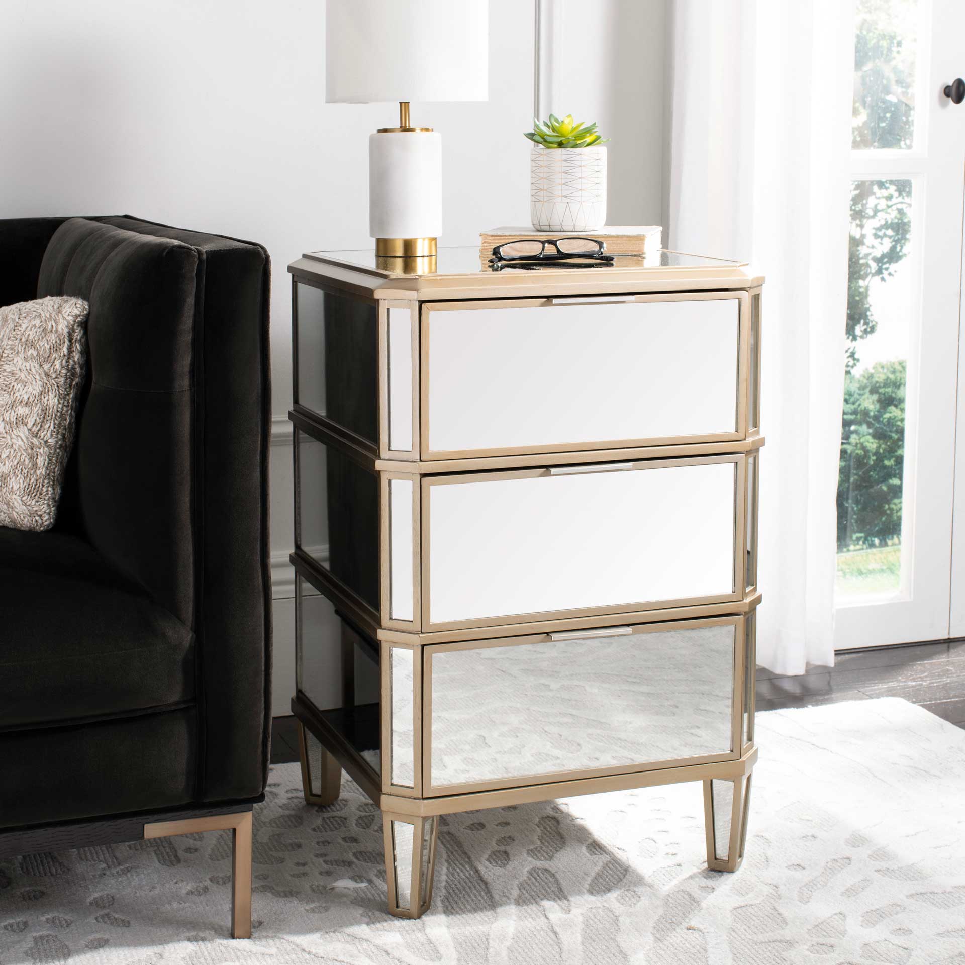 Gino 3 Drawer Mirrored Nightstand Mirror - Image 8