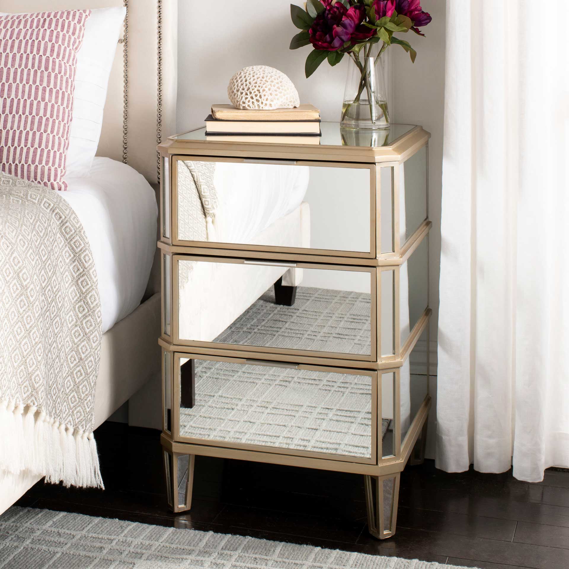 Gino 3 Drawer Mirrored Nightstand Mirror - Image 9