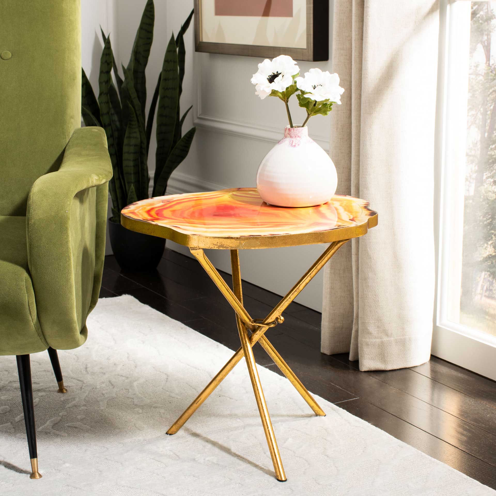 Giovanna Faux Agate Side Table Multi Orange/Gold - Image 7