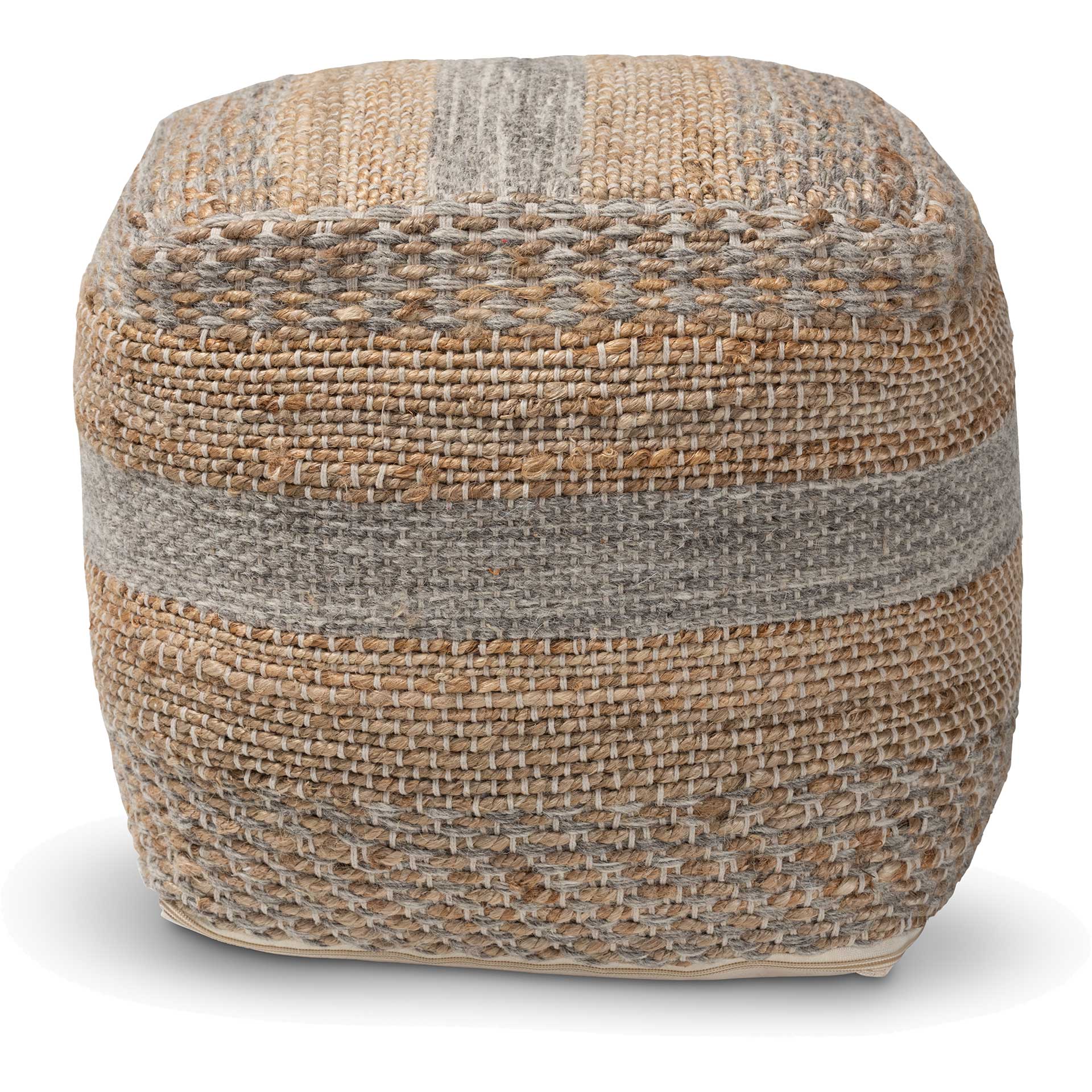 Gracey Handwoven Hemp Pouf Natural/Gray - Image 2
