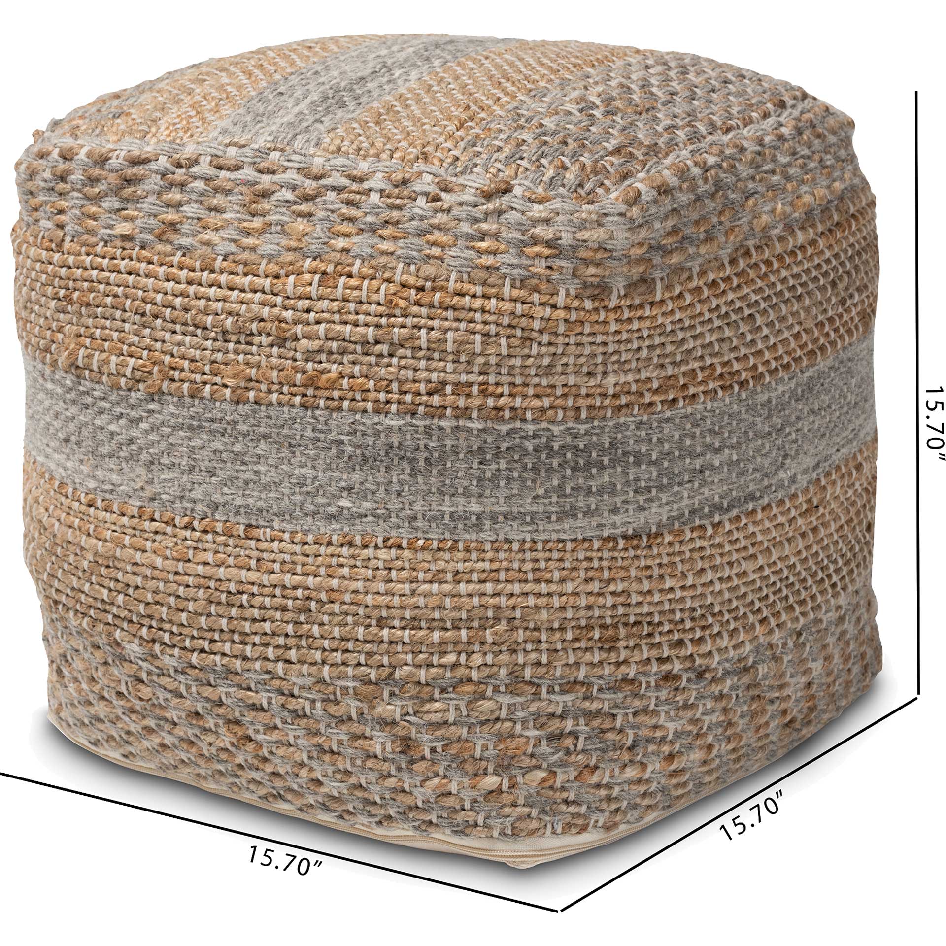 Gracey Handwoven Hemp Pouf Natural/Gray - Image 4