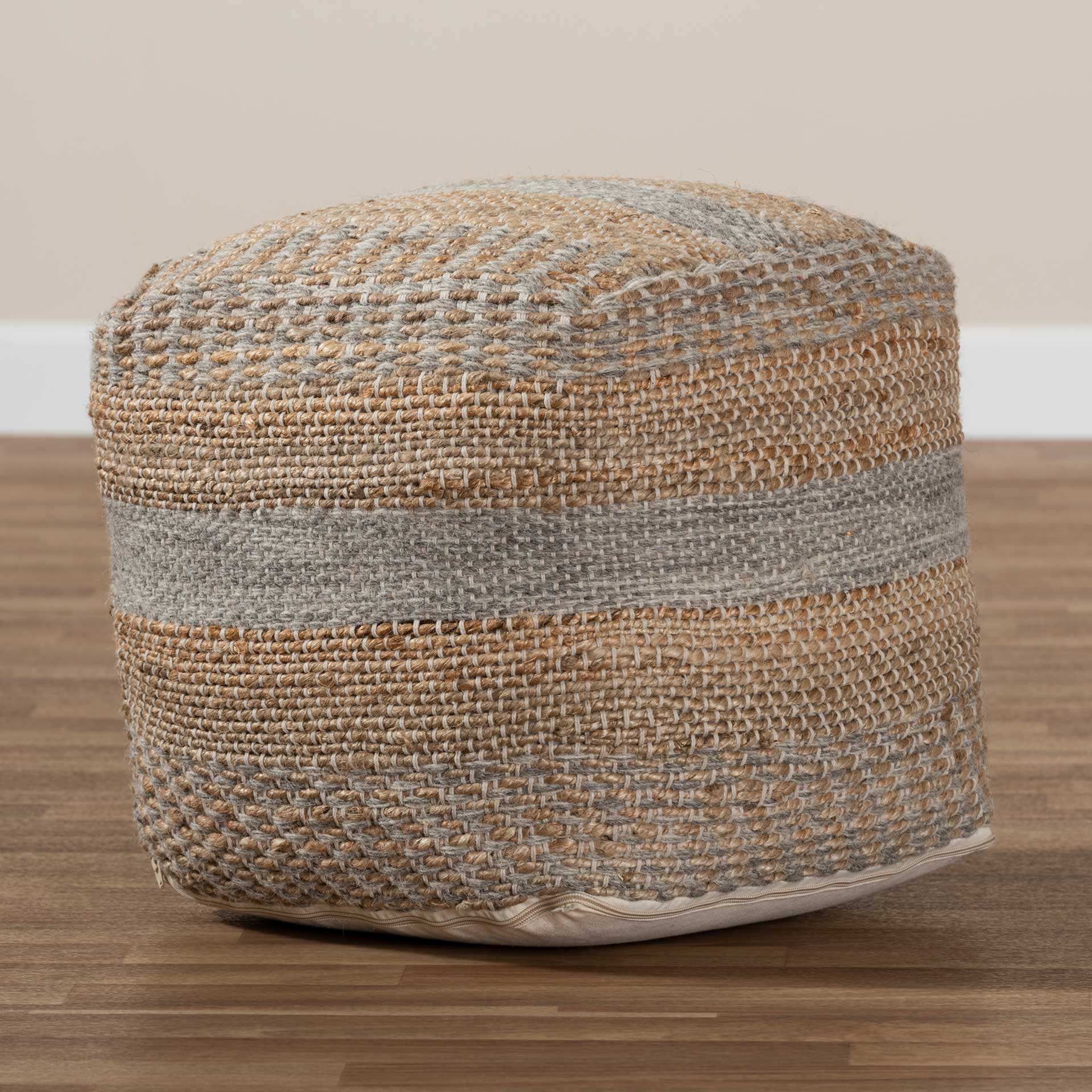 Gracey Handwoven Hemp Pouf Natural/Gray - Image 5