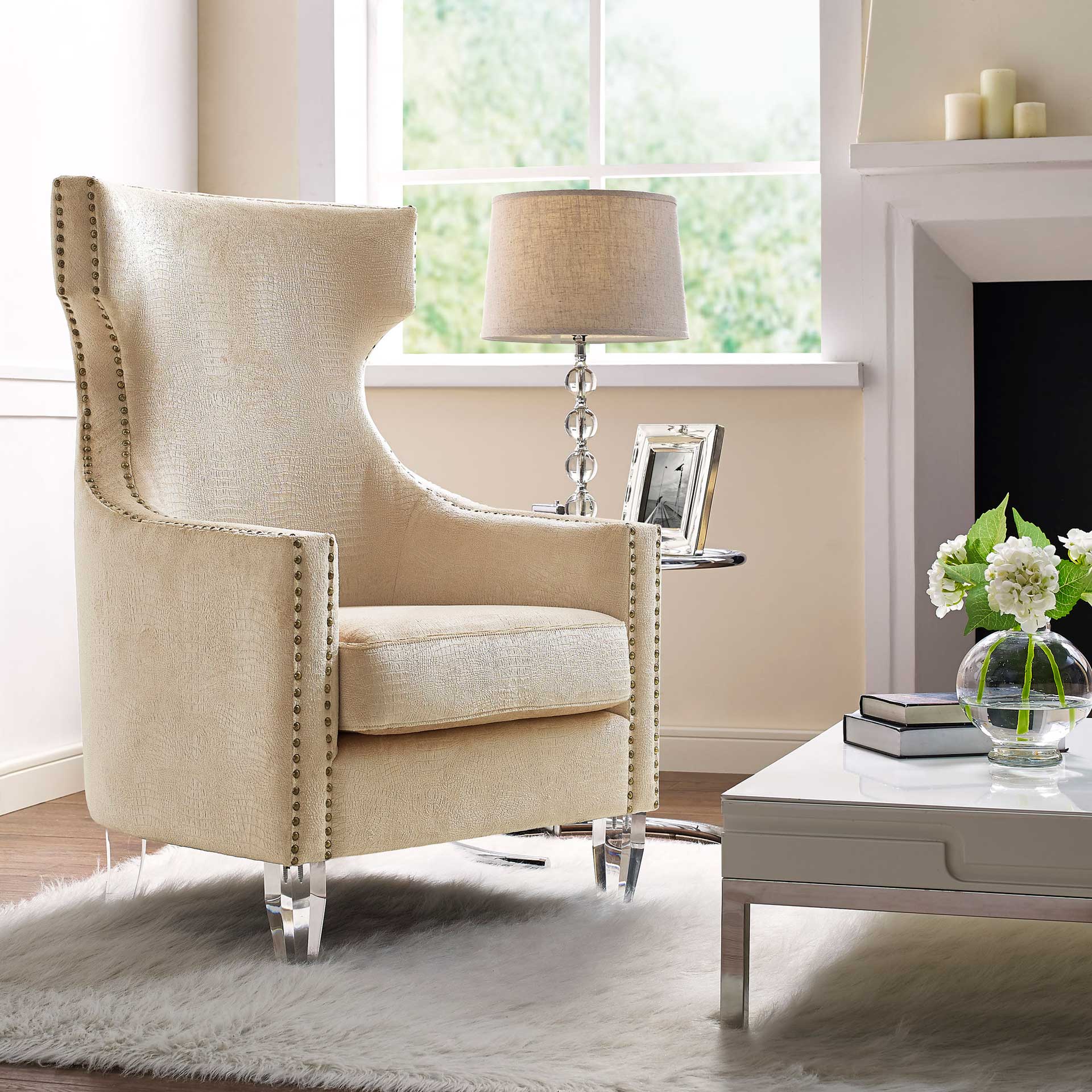 Graham Croc Velvet Wing Chair Gold - Image 6