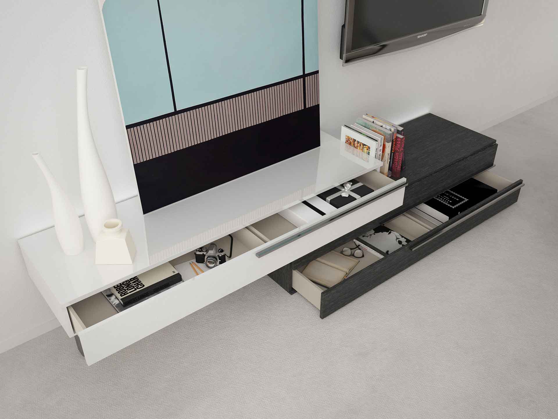 Gramercy Media Console White Lacquer/Gray Oak - Image 4