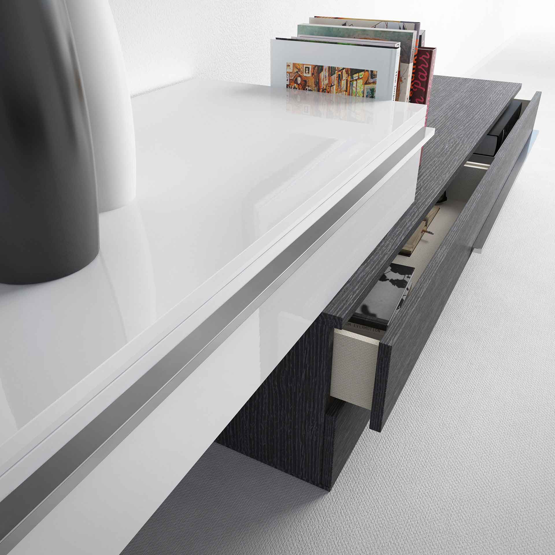 Gramercy Media Console White Lacquer/Gray Oak - Image 5