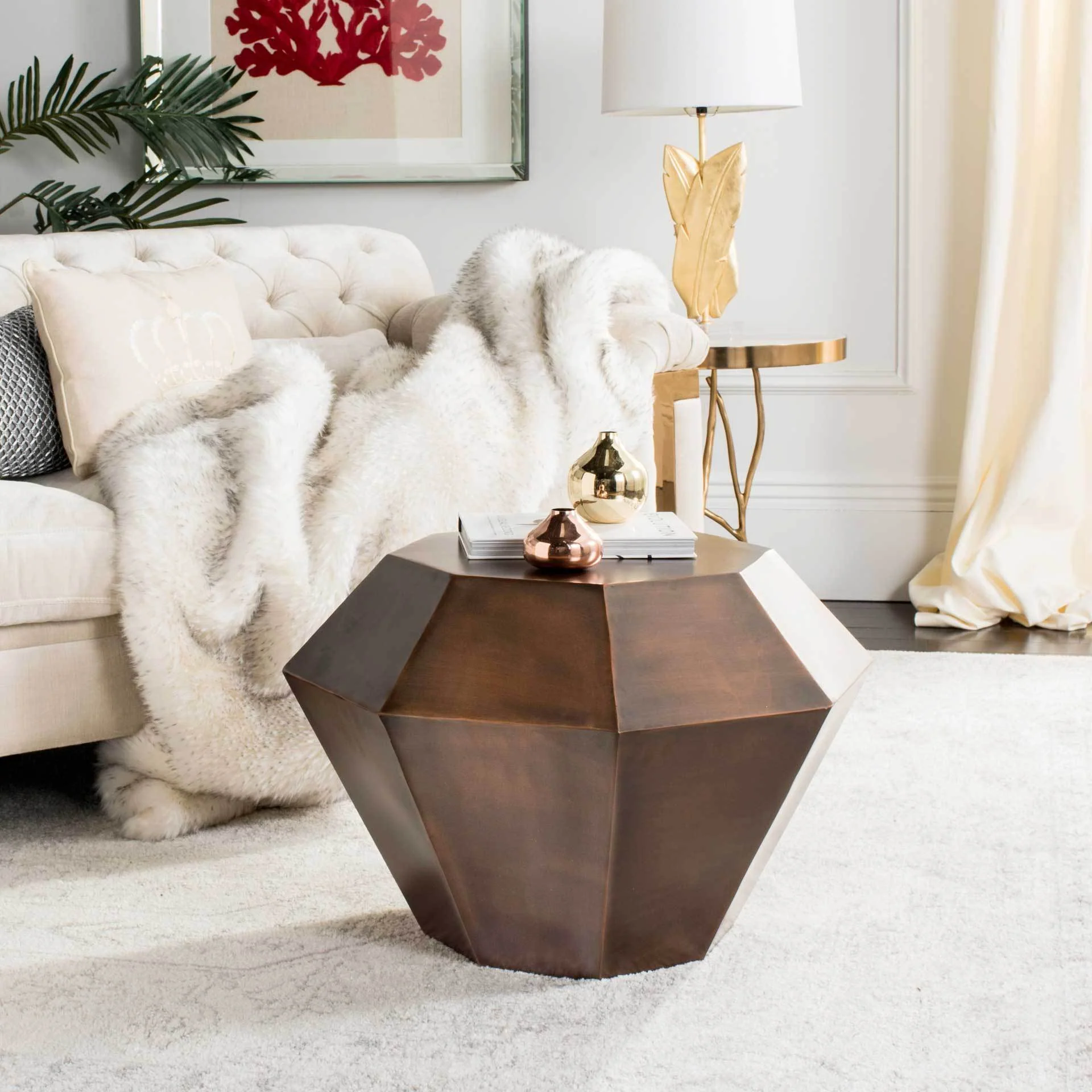 Grey Diamond Accent Table Antique Copper - Image 3