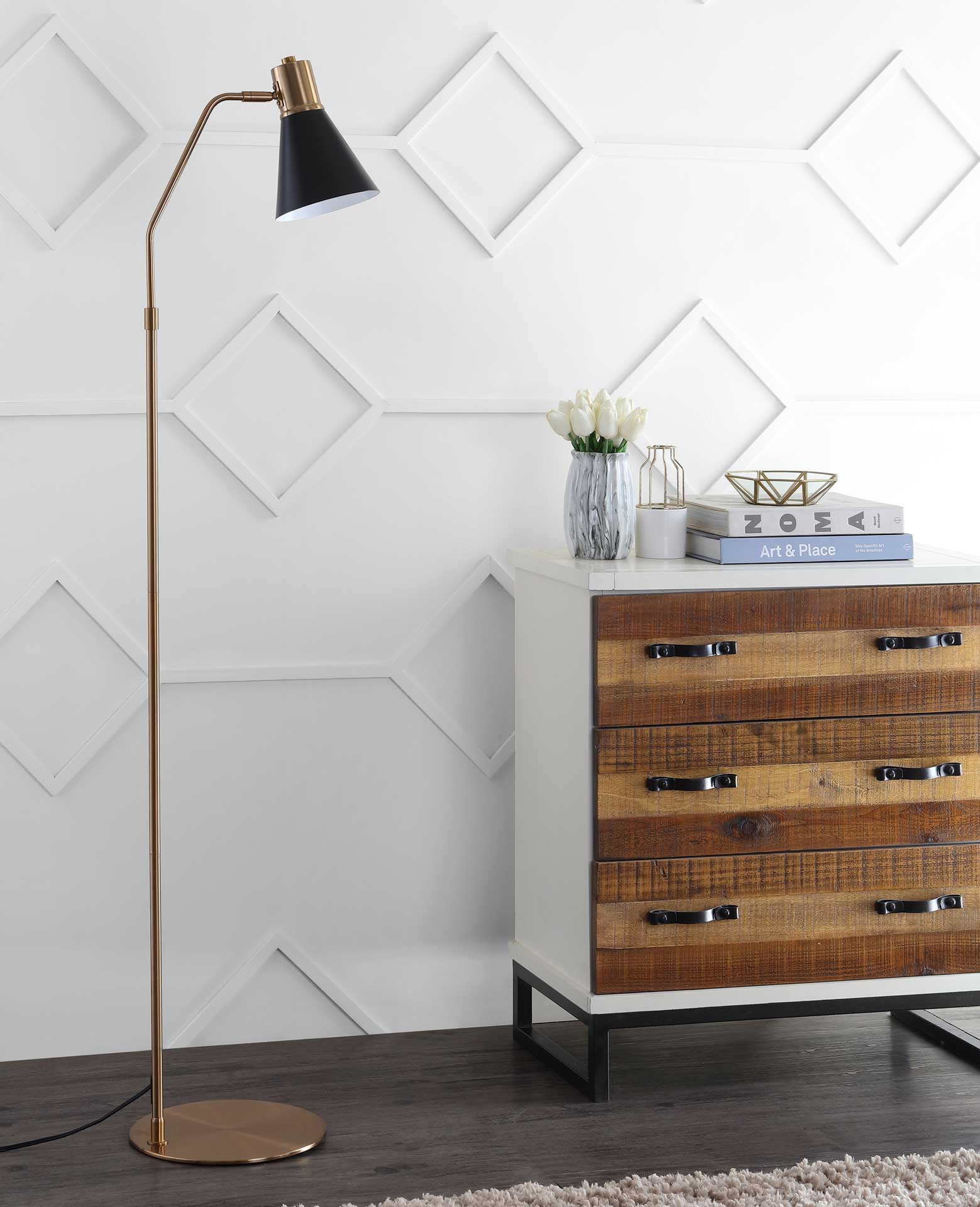 Gridiron Floor Lamp Black/Brass Gold - Image 3