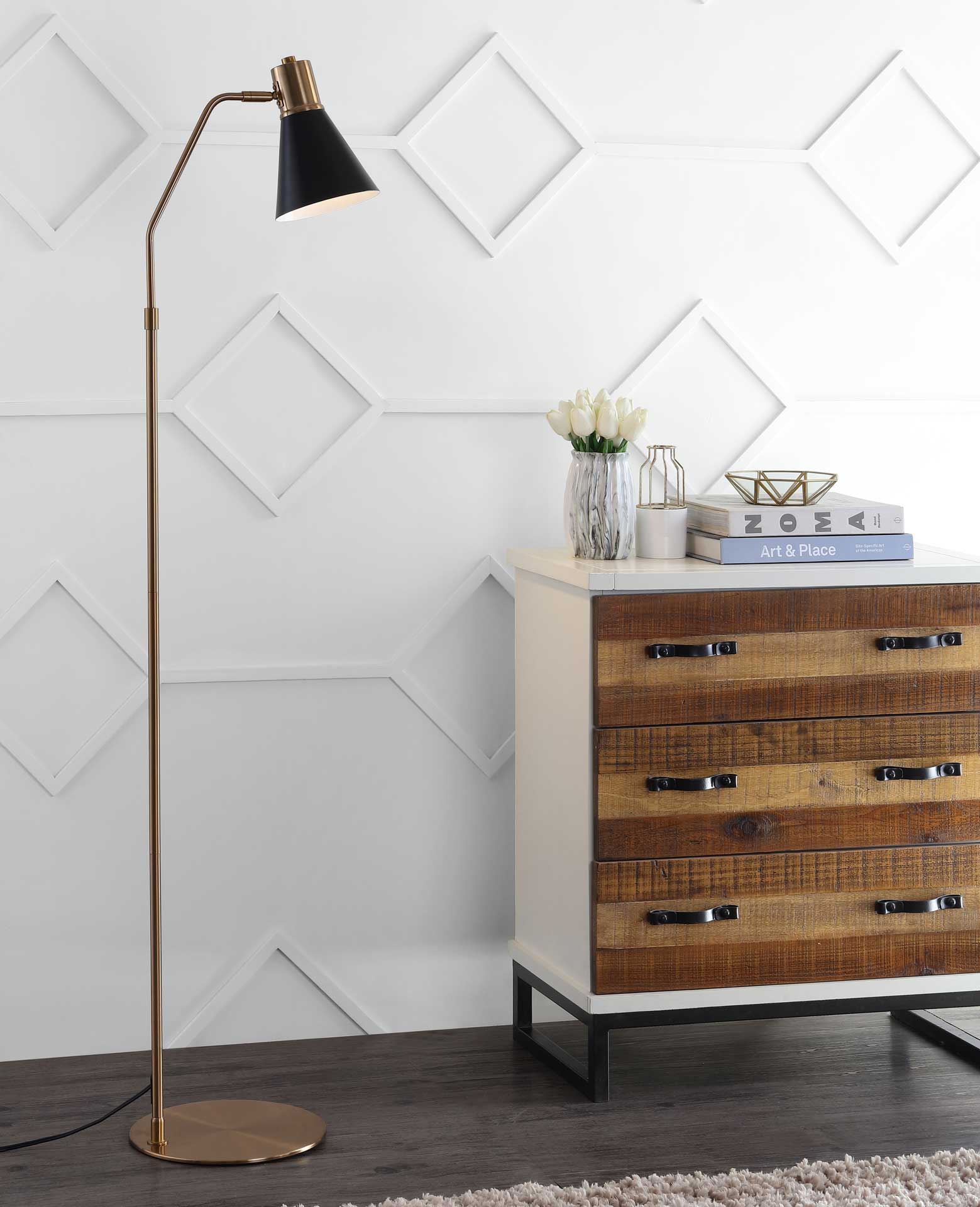 Gridiron Floor Lamp Black/Brass Gold - Image 4