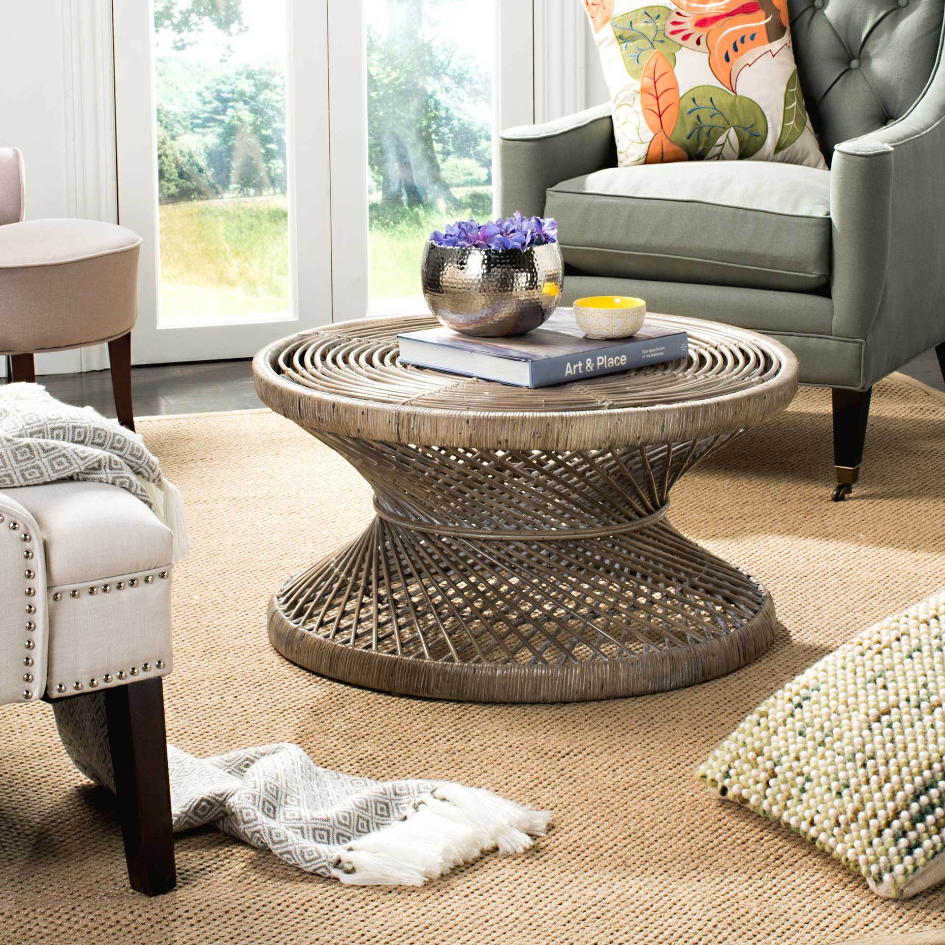 Griffin Bowed Coffee Table Gray White Wash - Image 3