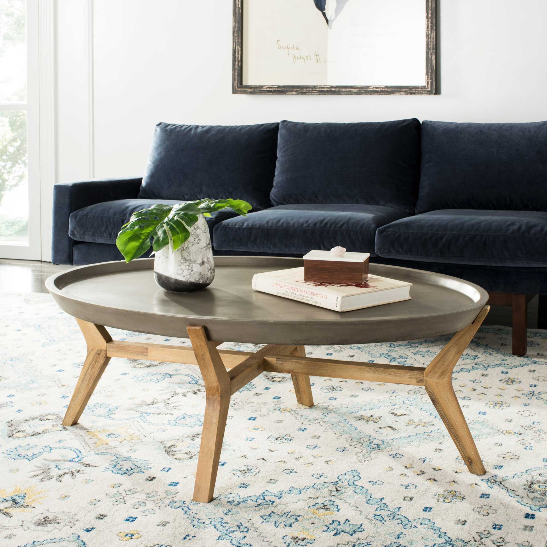 Hagan Modern Concrete Oval Coffee Table Dark Gray - Image 4