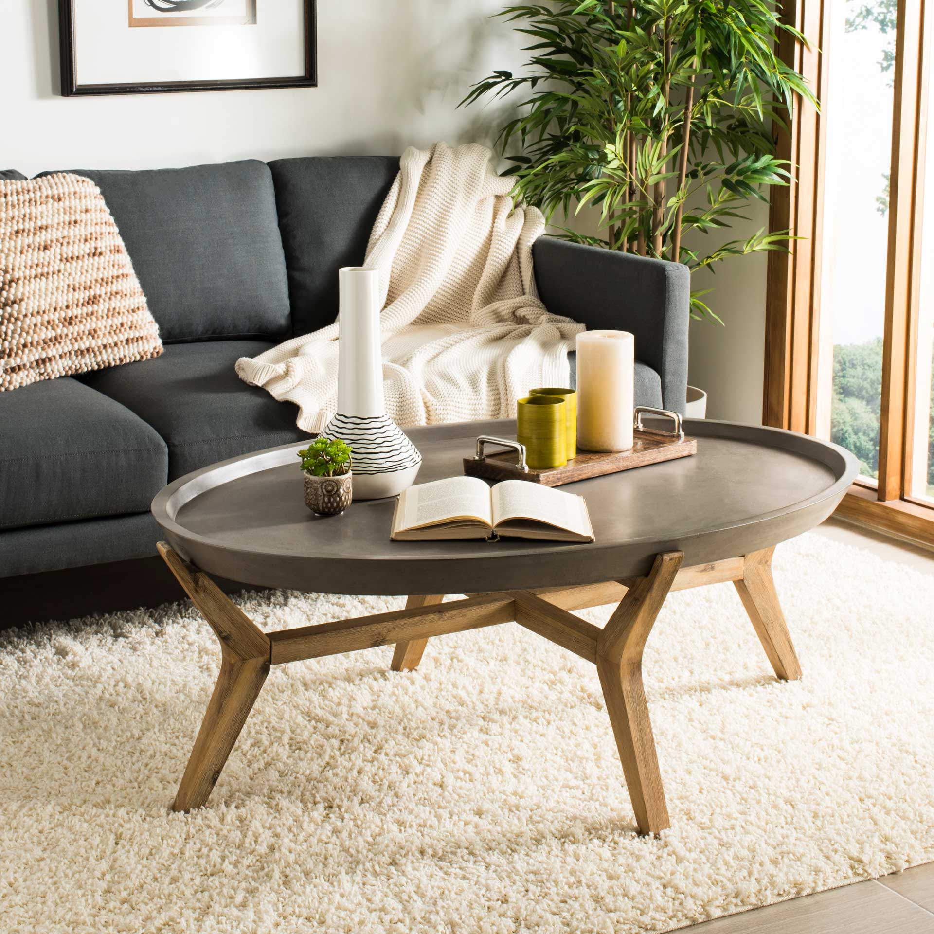 Hagan Modern Concrete Oval Coffee Table Dark Gray - Image 5