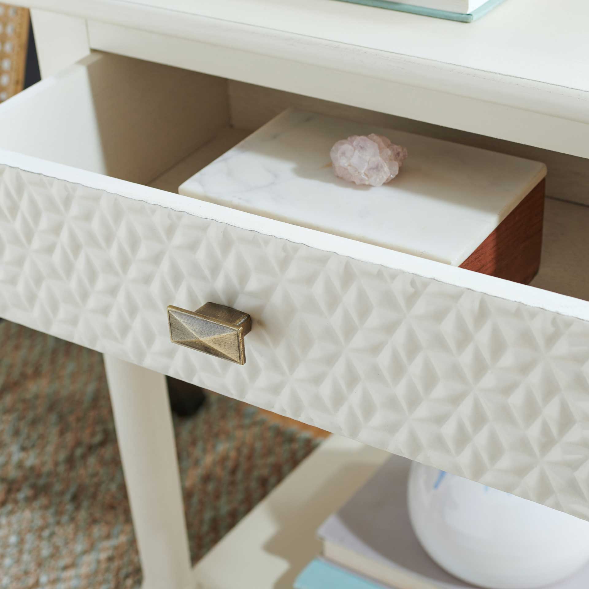 Haleigh 1 Drawer Accent Table Distressed White - Image 7