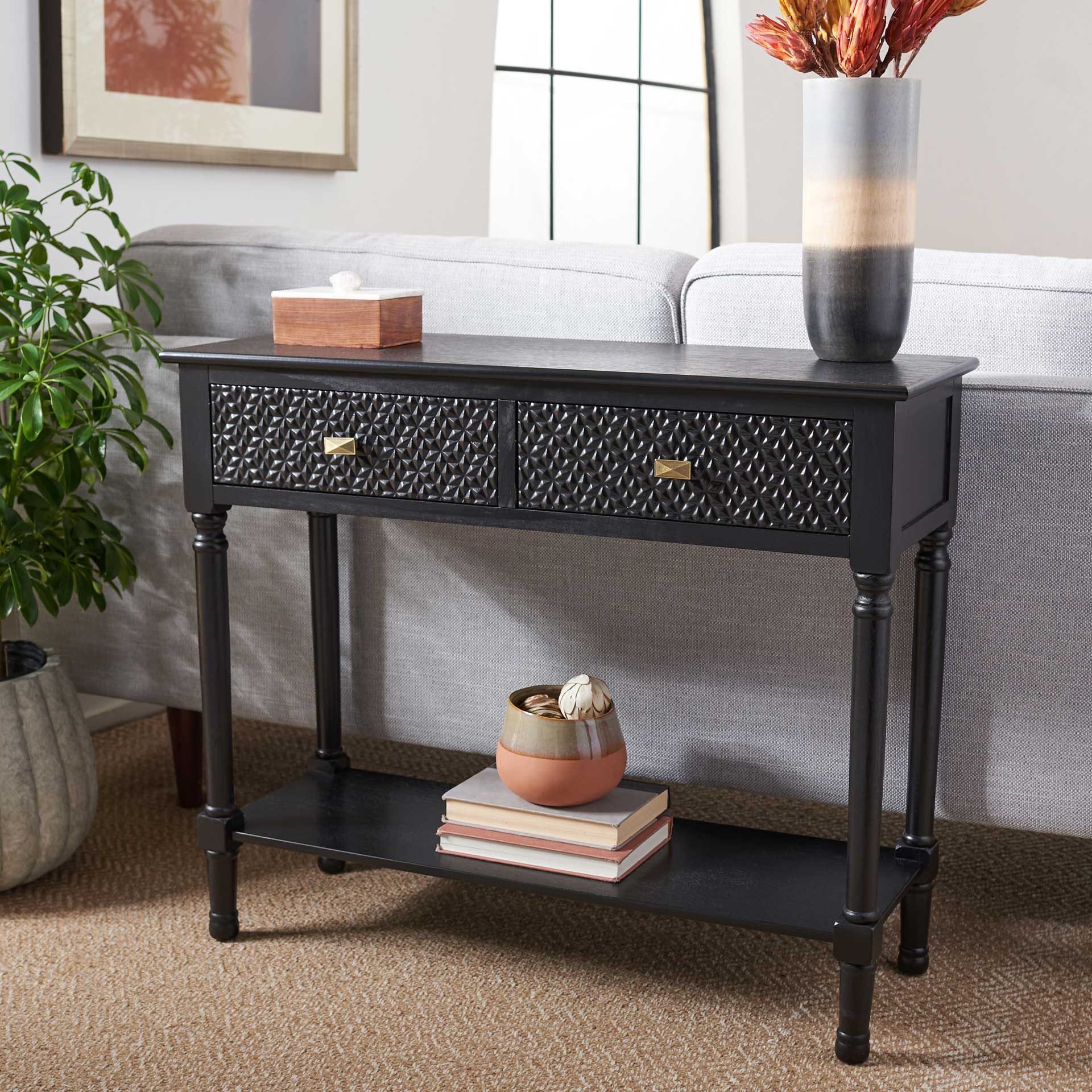 Haleigh 2 Drawer Console Table Black - Image 8