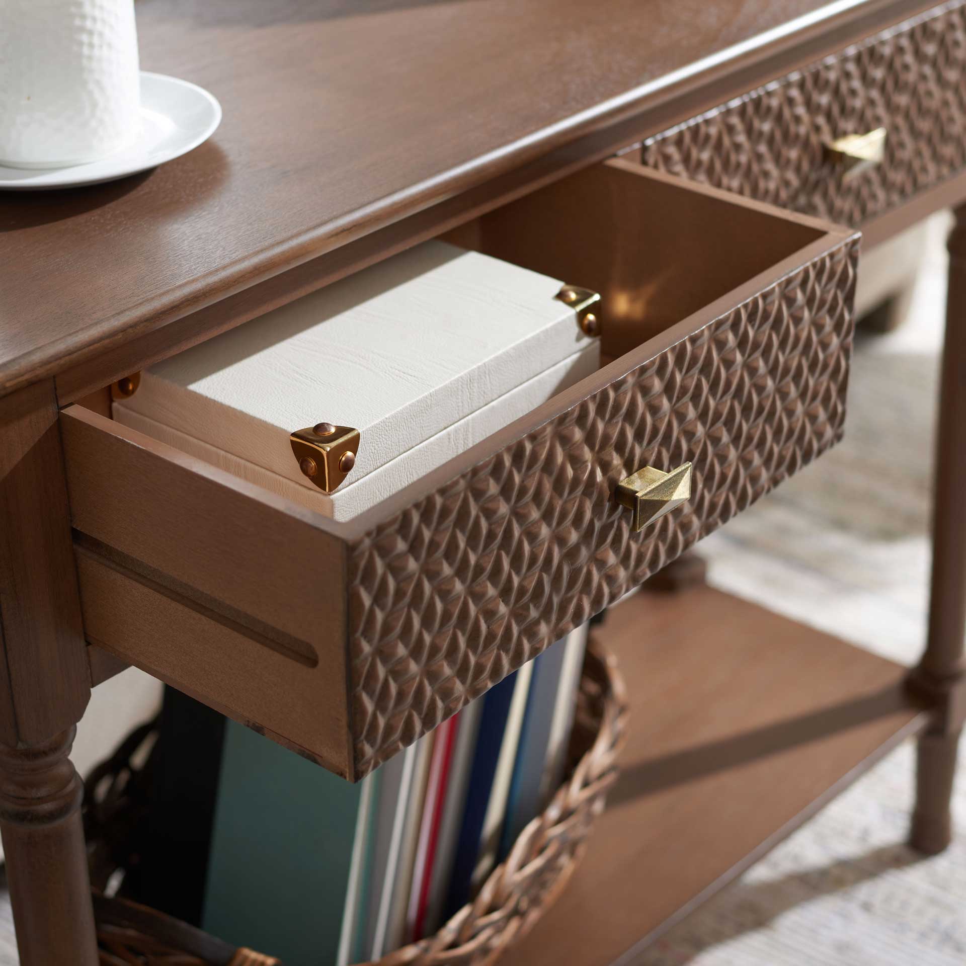Haleigh 2 Drawer Console Table Brown - Image 7