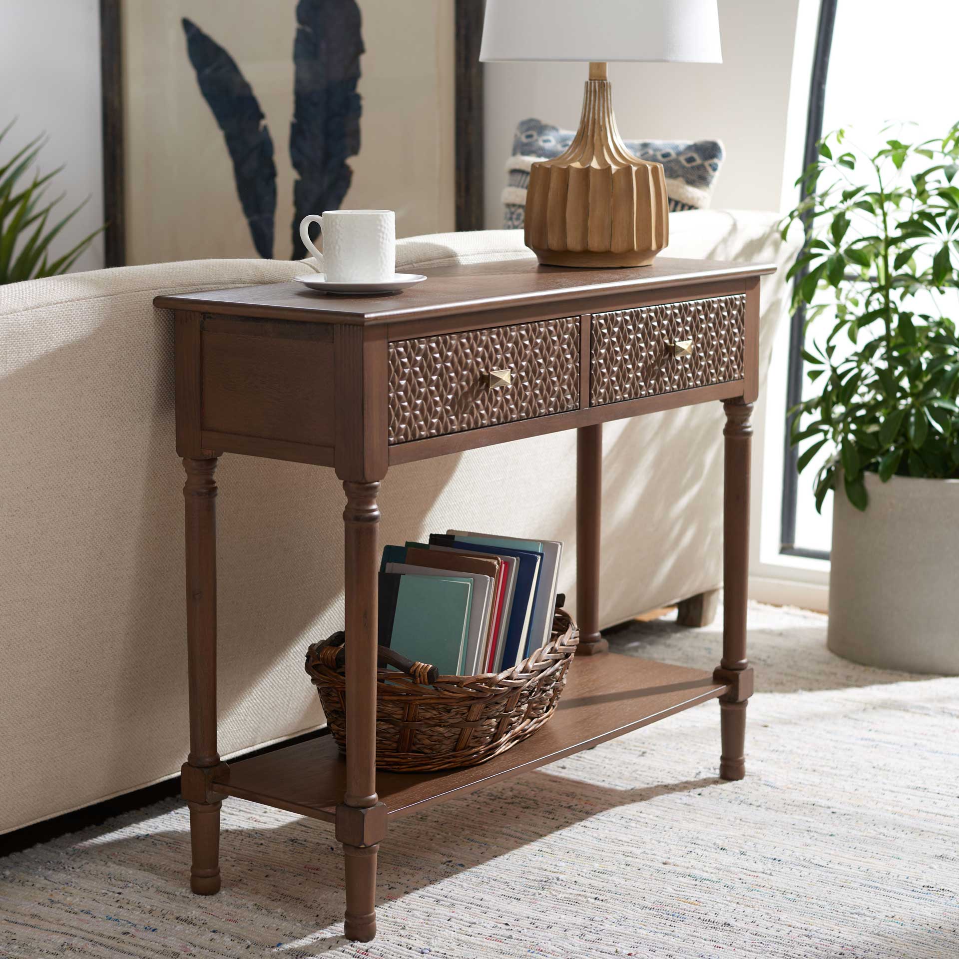 Haleigh 2 Drawer Console Table Brown - Image 8
