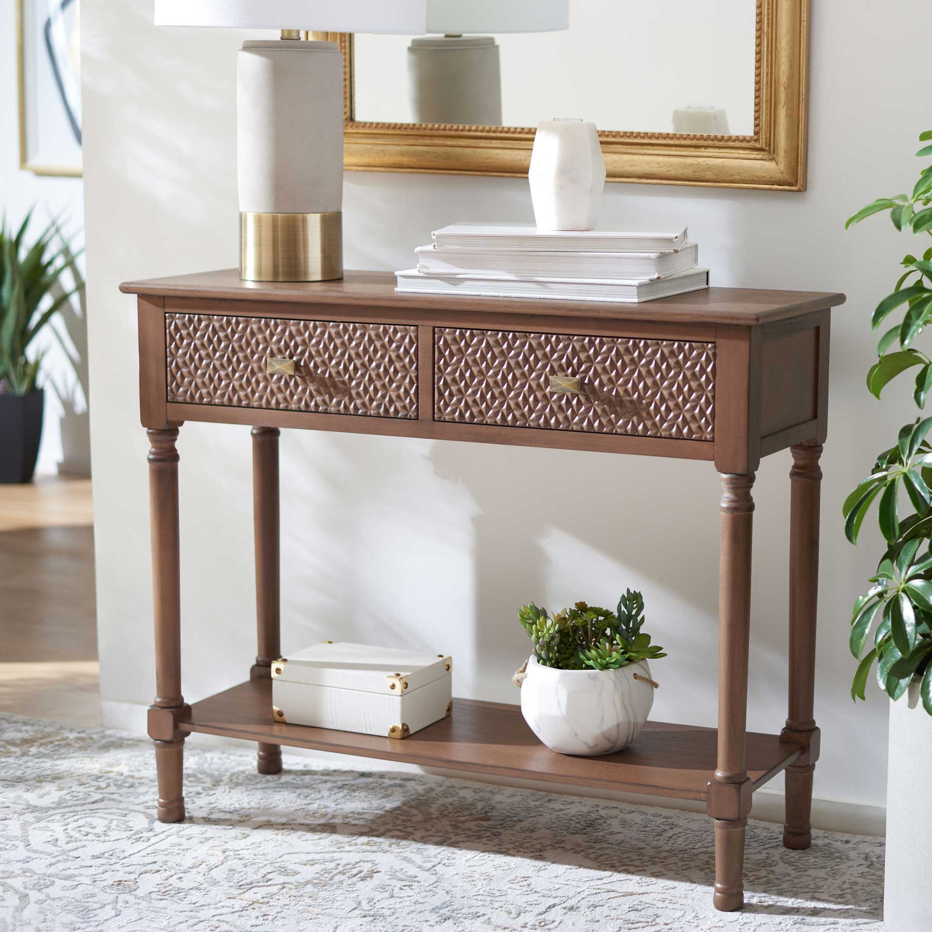 Haleigh 2 Drawer Console Table Brown - Image 9