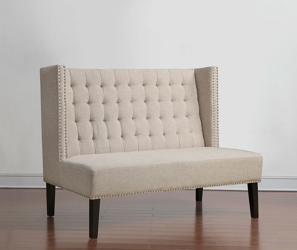 Halford Beige Linen Banquette Bench - Image 5