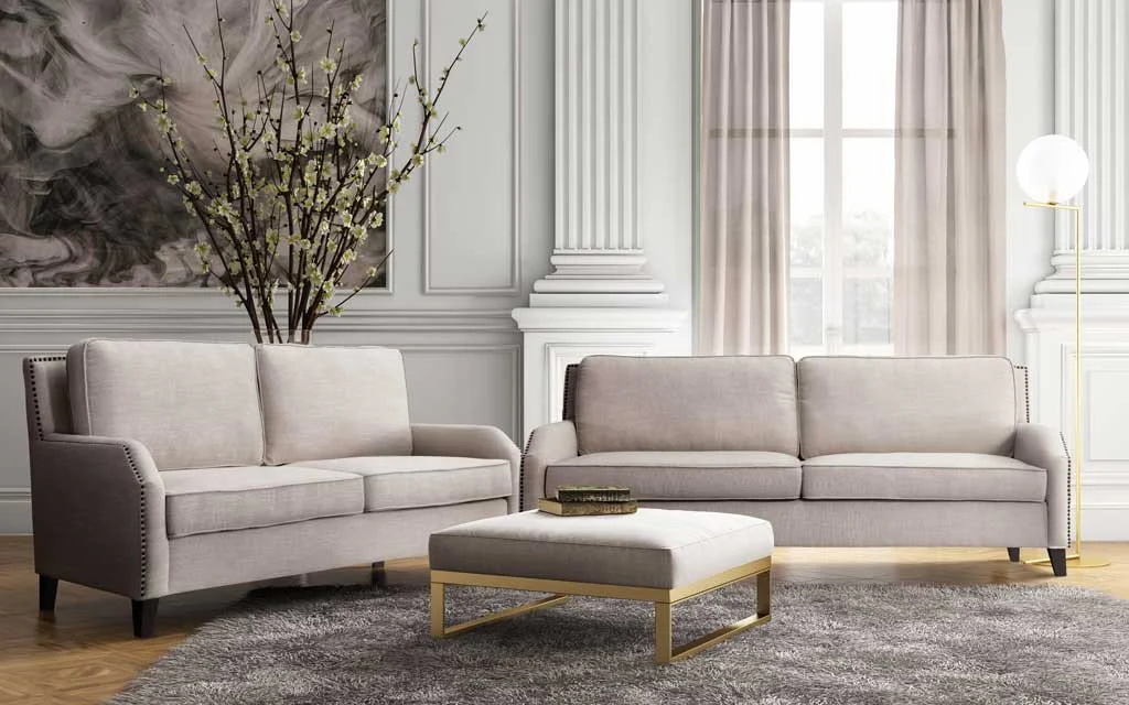 Halluin Beige Linen Loveseat - Image 6