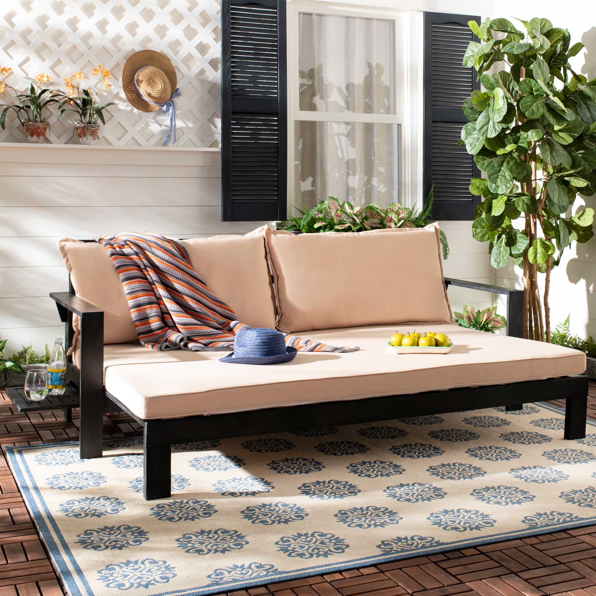 Halona Sun Lounger With Pullout Table Dark Slate Gray/Sahara Beige - Image 9
