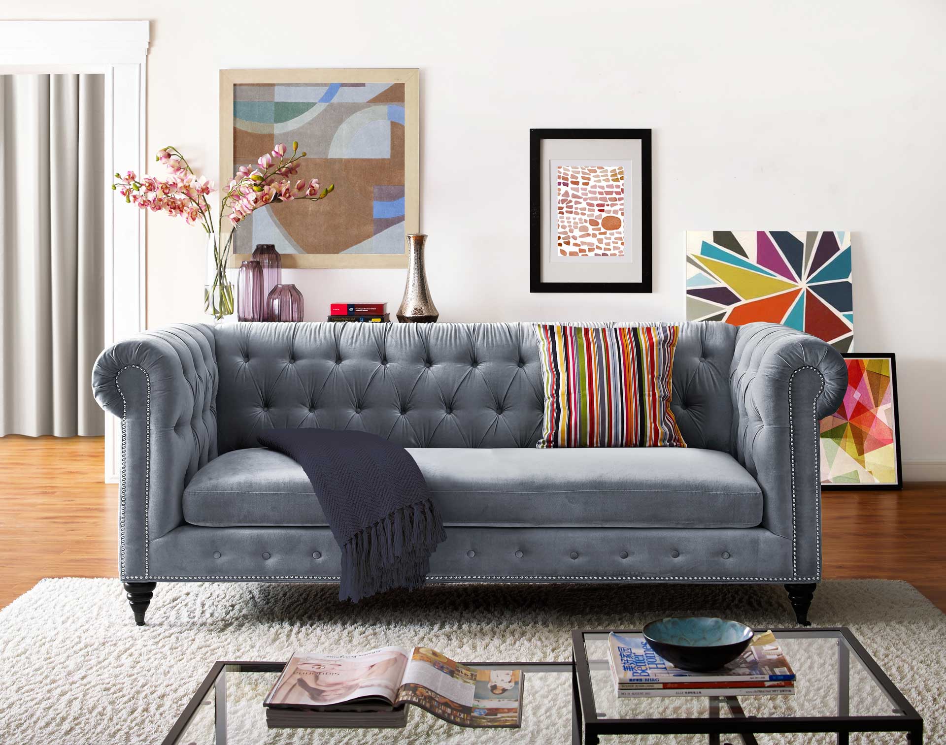 Halona Velvet Sofa Gray - Image 8