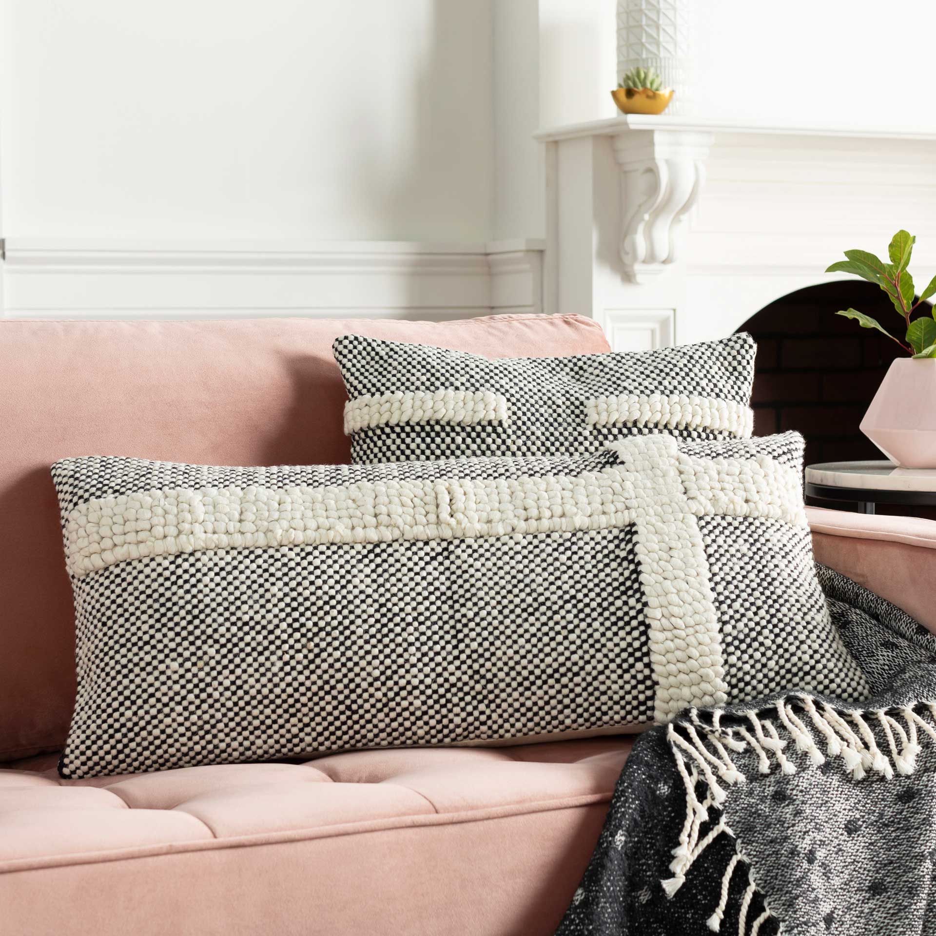 Hamdan Cross Lumbar Pillow Beige/Cream/Black - Image 3
