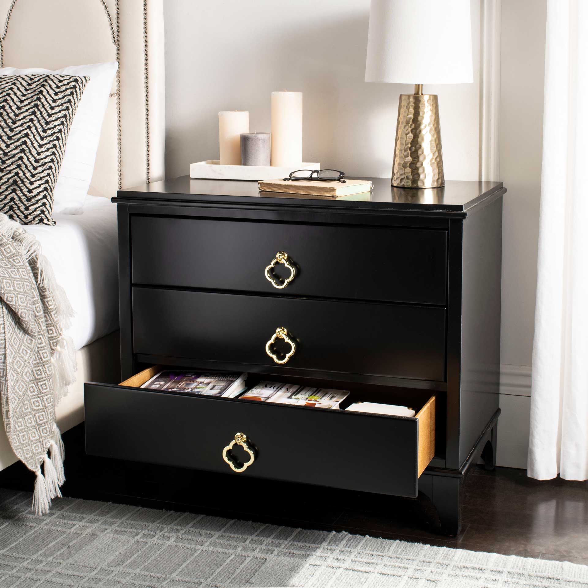 Hamden 3 Drawer Contemporary Nightstand Black - Image 10