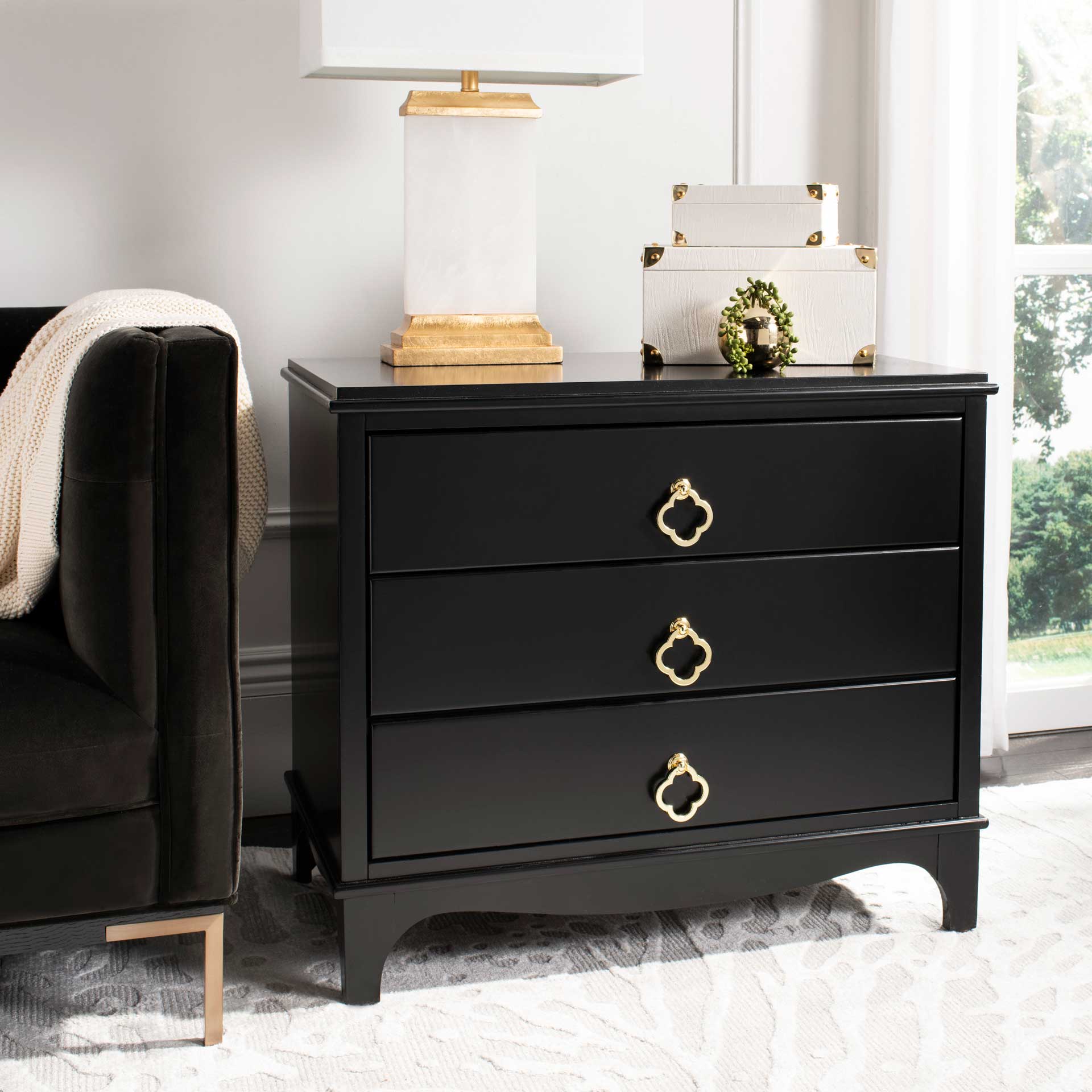 Hamden 3 Drawer Contemporary Nightstand Black - Image 9
