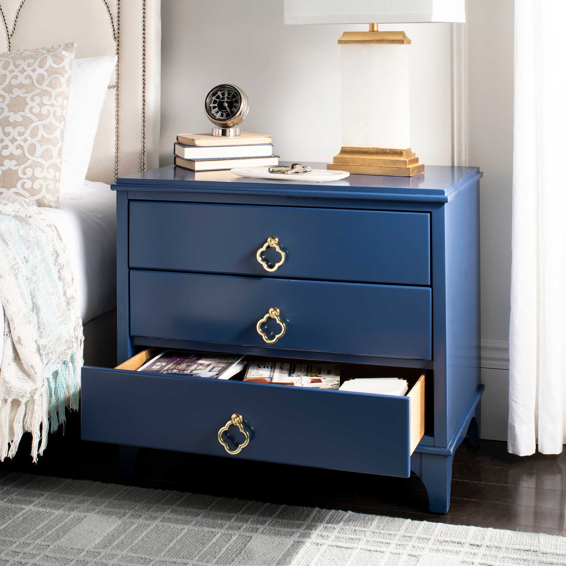 Hamden 3 Drawer Contemporary Nightstand Navy - Image 10