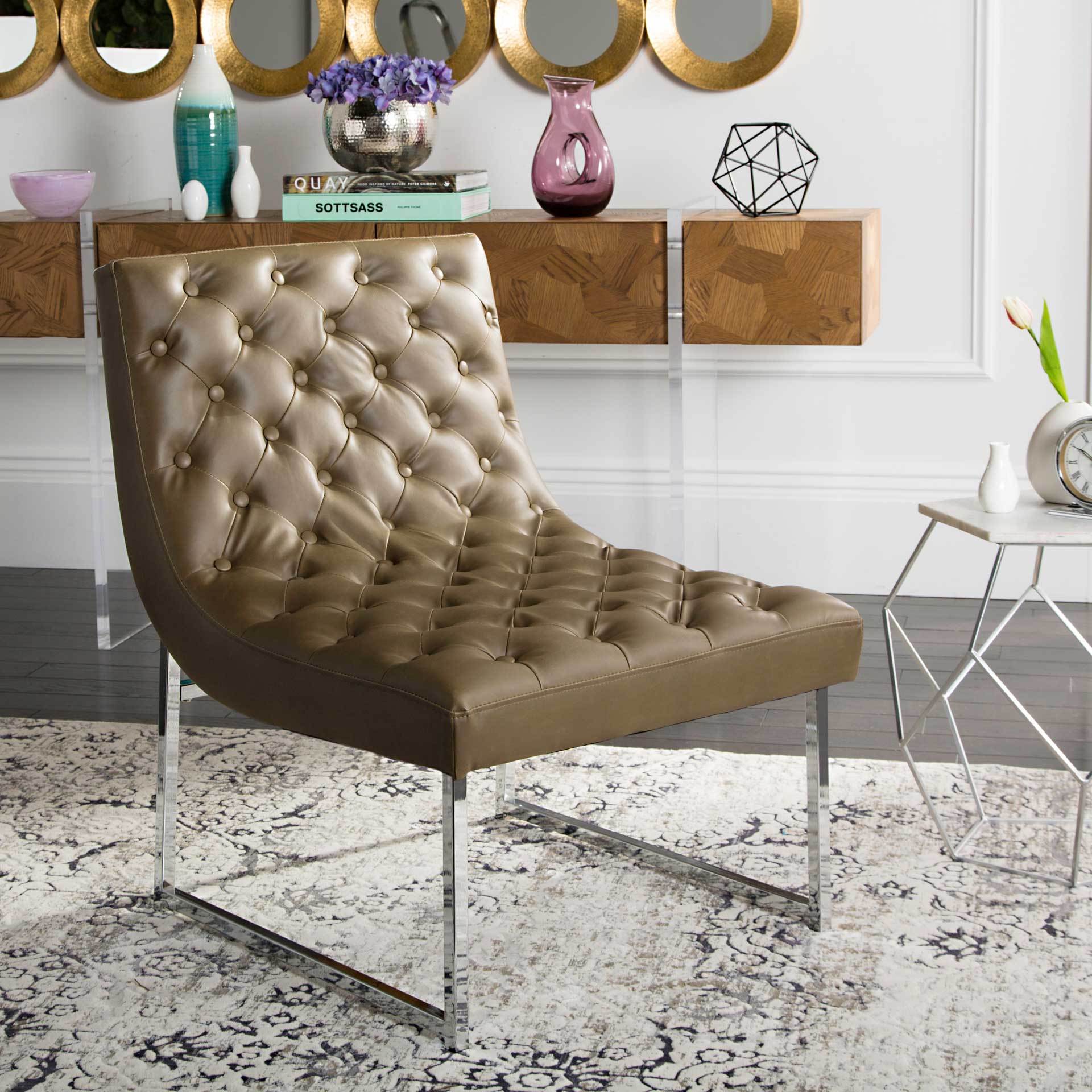 Hana Leather Tufted Accent Chair Antique Taupe - Image 5