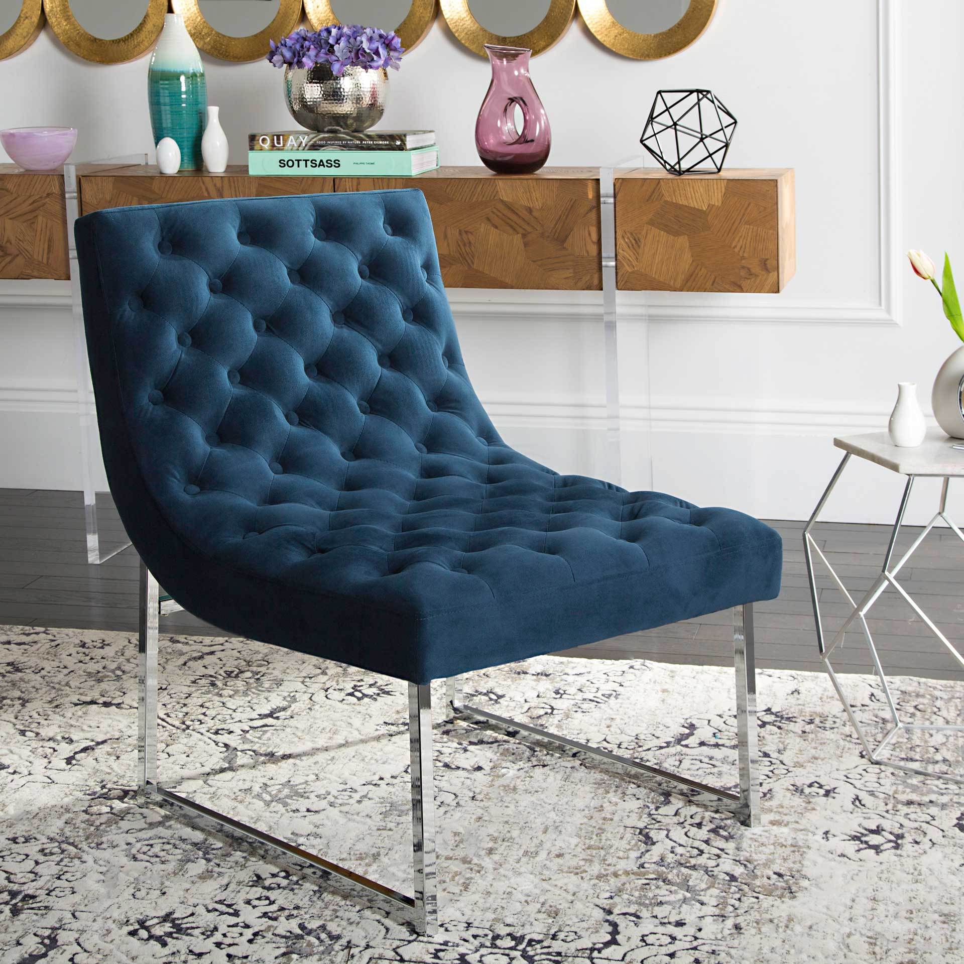 Hana Velvet Tufted Accent Chair Navy - Image 5