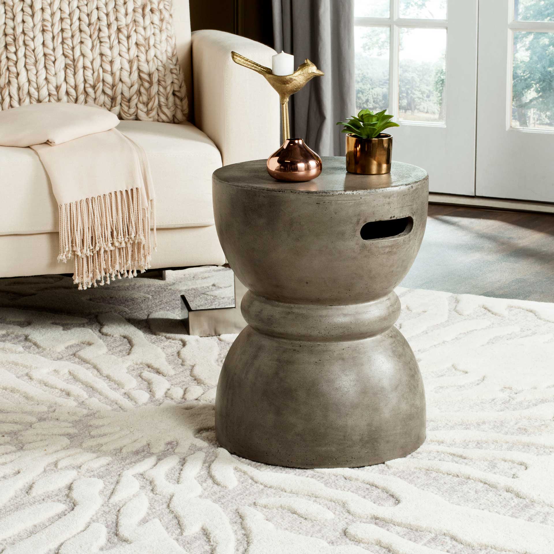 Hannon Modern Concrete Round Accent Table Dark Gray - Image 4