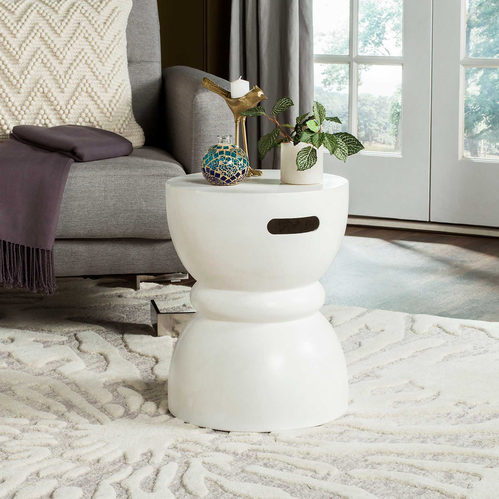 Hannon Modern Concrete Round Accent Table Ivory - Image 4