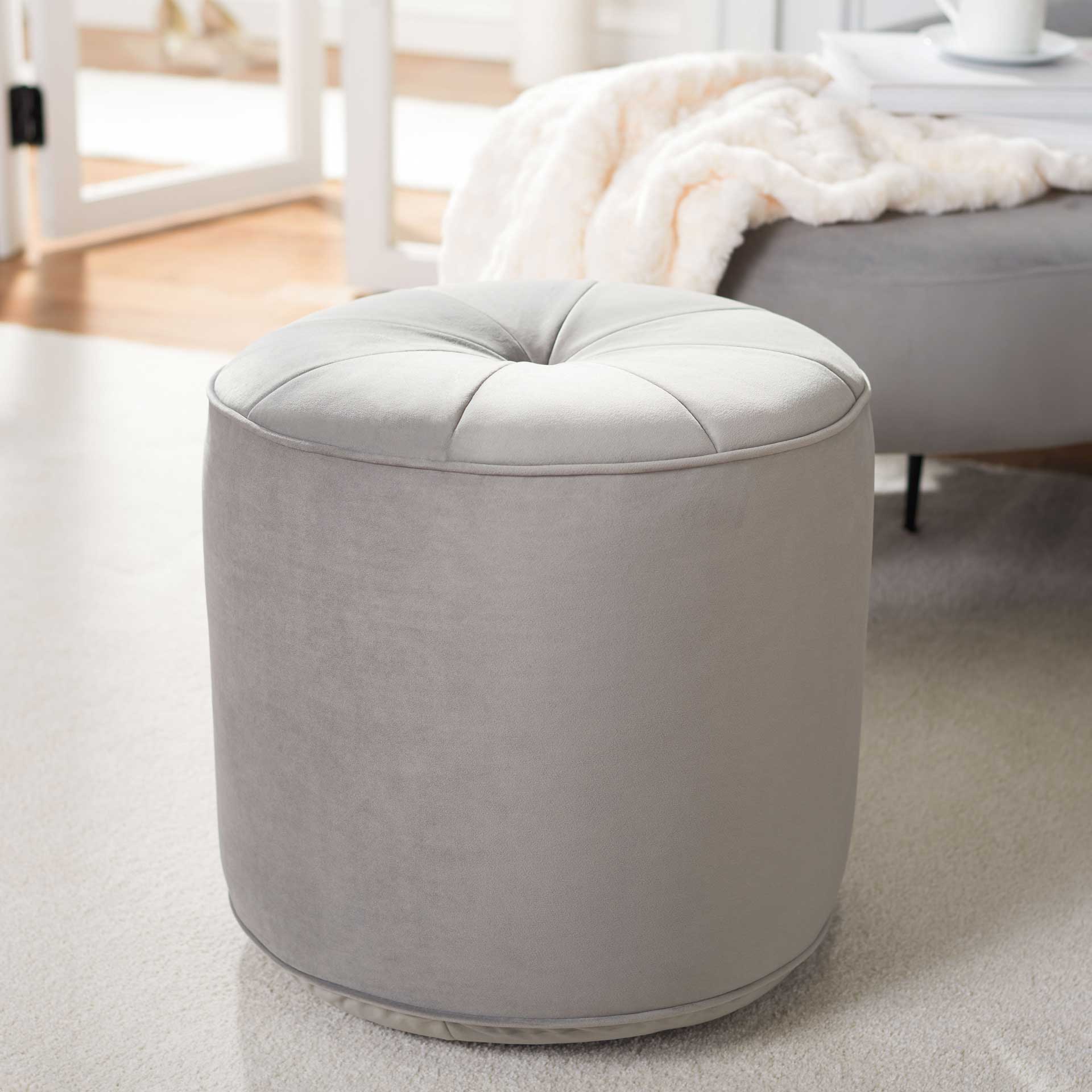 Hanton Cylinder Ottoman Light Gray - Image 4