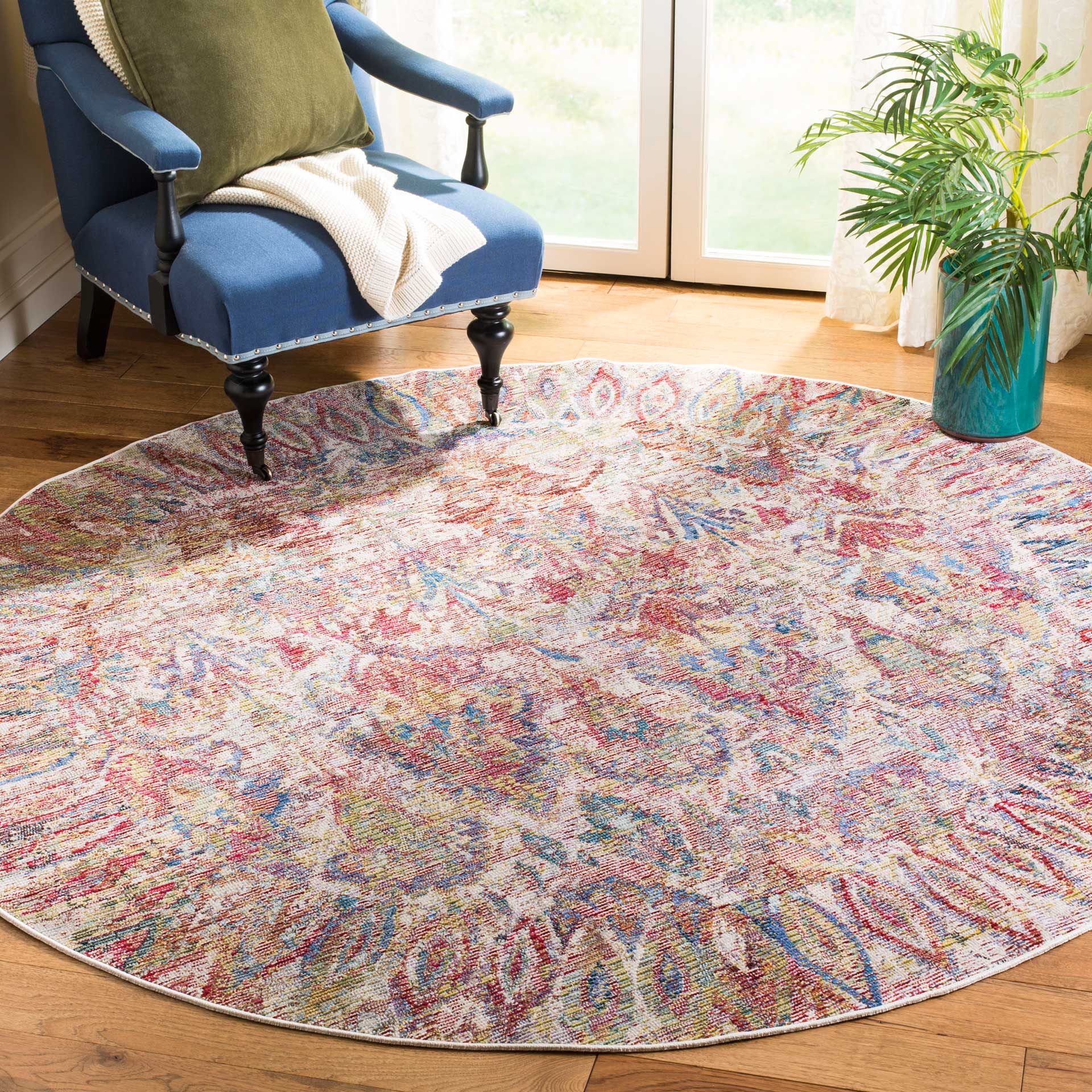 Harmony Ikat Light Gray/Rose Round Rug - Image 3
